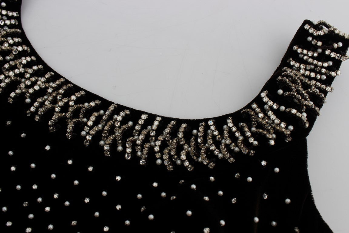 Dolce &amp; Gabbana Elegantes braunes Samtkleid mit Kristallen
