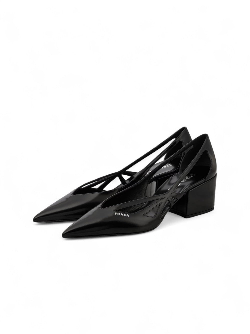 Pantofi cu toc Prada din piele neagră, cu decupaje, 55