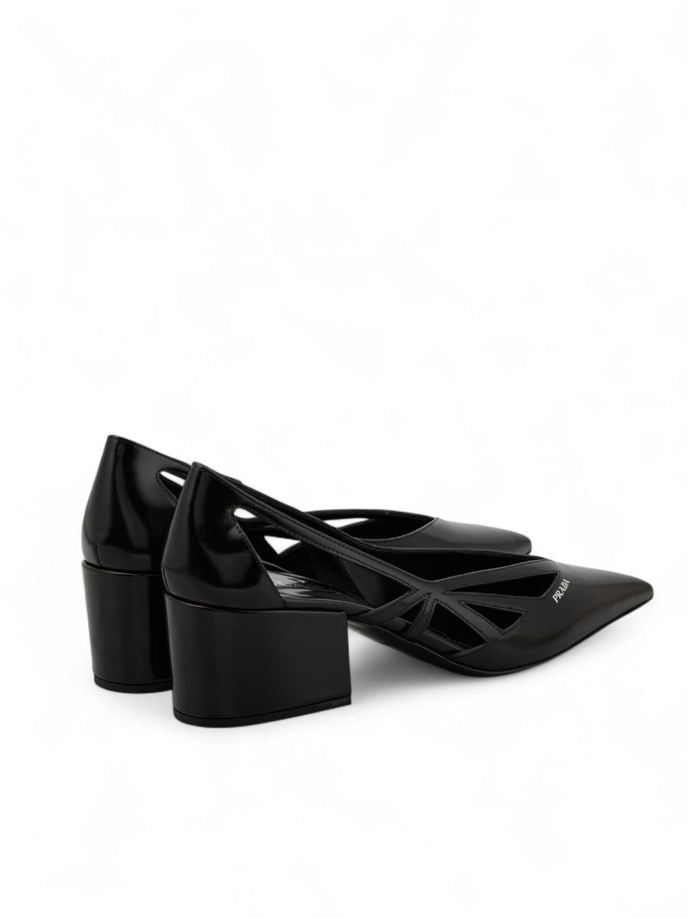 Pantofi cu toc Prada din piele neagră, cu decupaje, 55