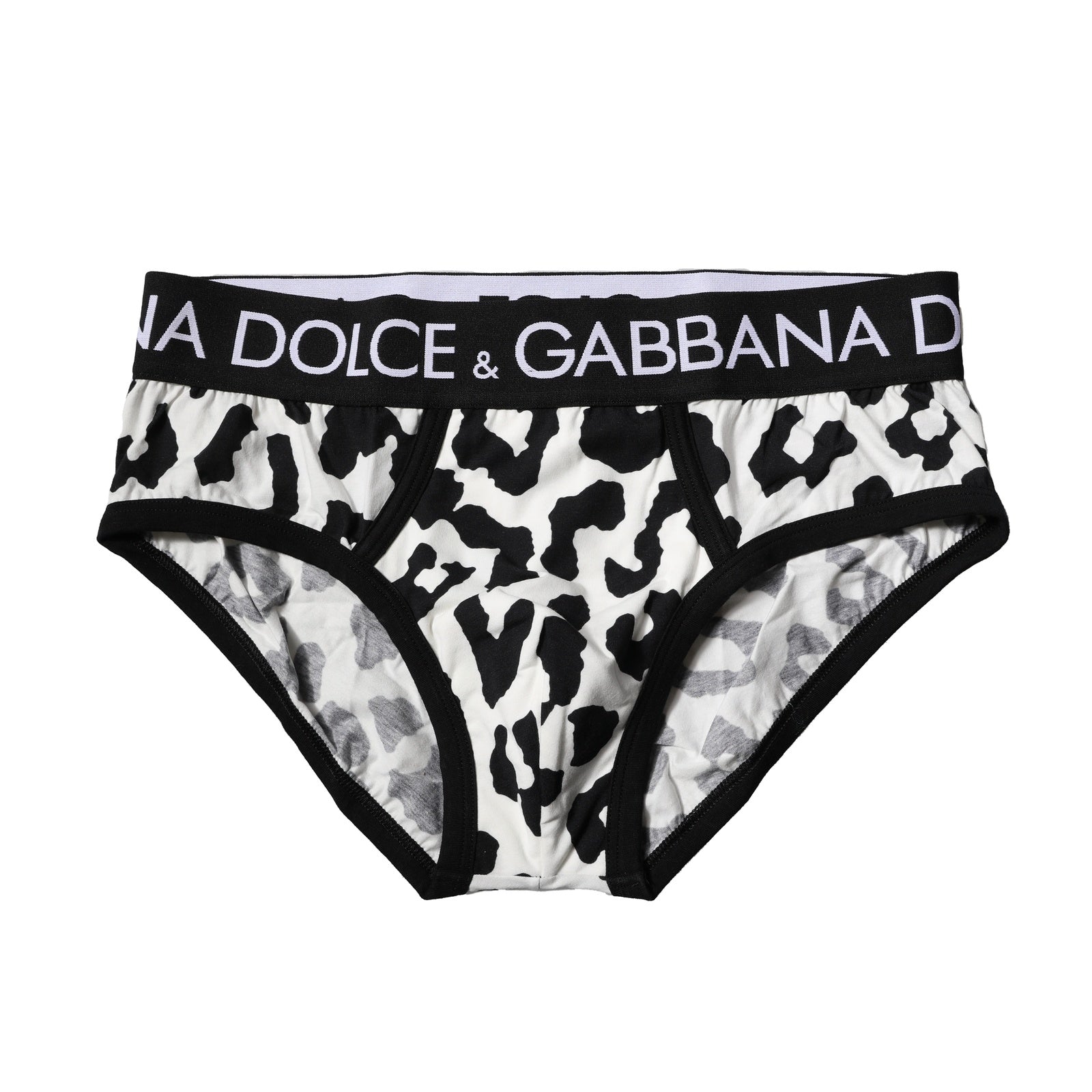 Dolce &amp; Gabbana Herren Slips in Schwarz und Weiß aus Baumwolle mit Leopardenmuster
