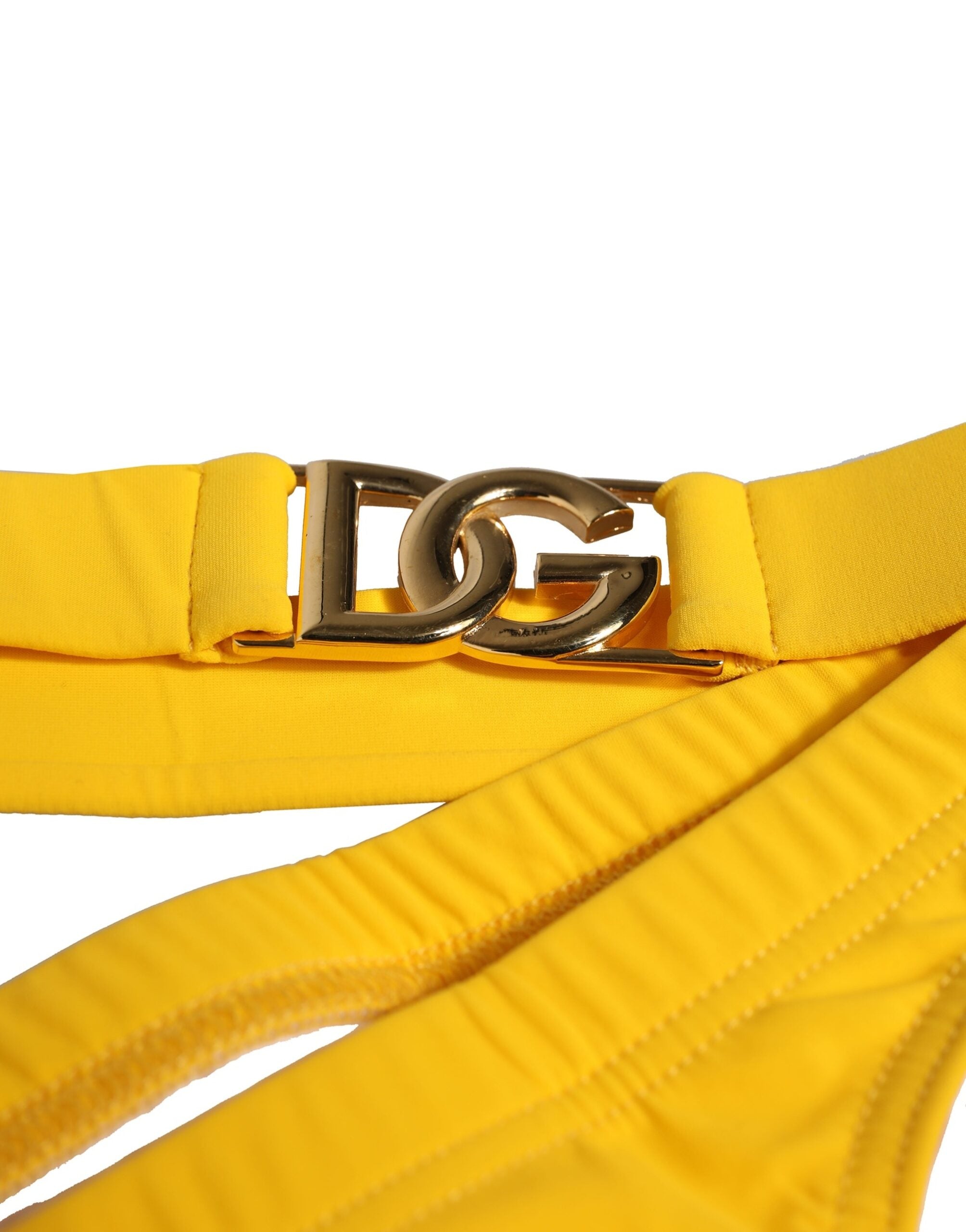 Costum de baie Dolce &amp; Gabbana cu talie galbenă și logo - Slip de plajă