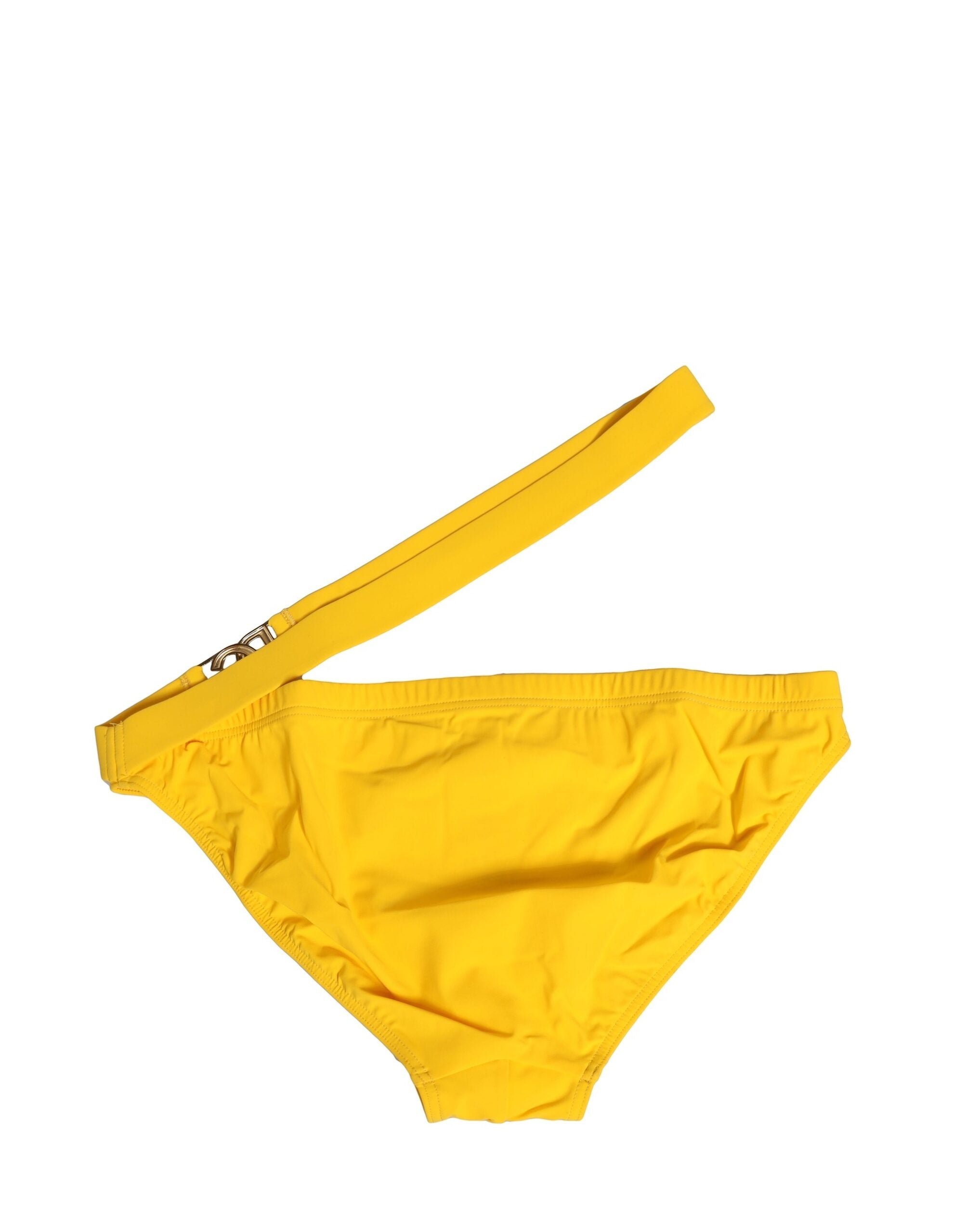 Costum de baie Dolce &amp; Gabbana cu talie galbenă și logo - Slip de plajă