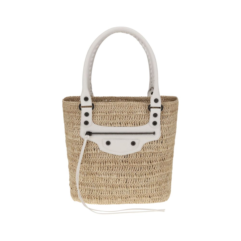 Geantă de umăr mică Balenciaga Le City din paie