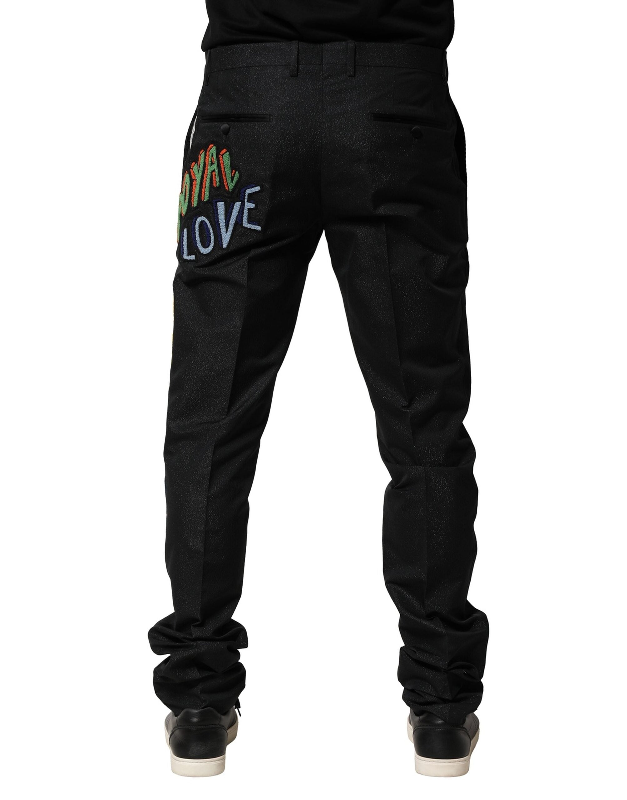 Pantaloni Dolce &amp; Gabbana negri cu broderie grafică pentru bărbați