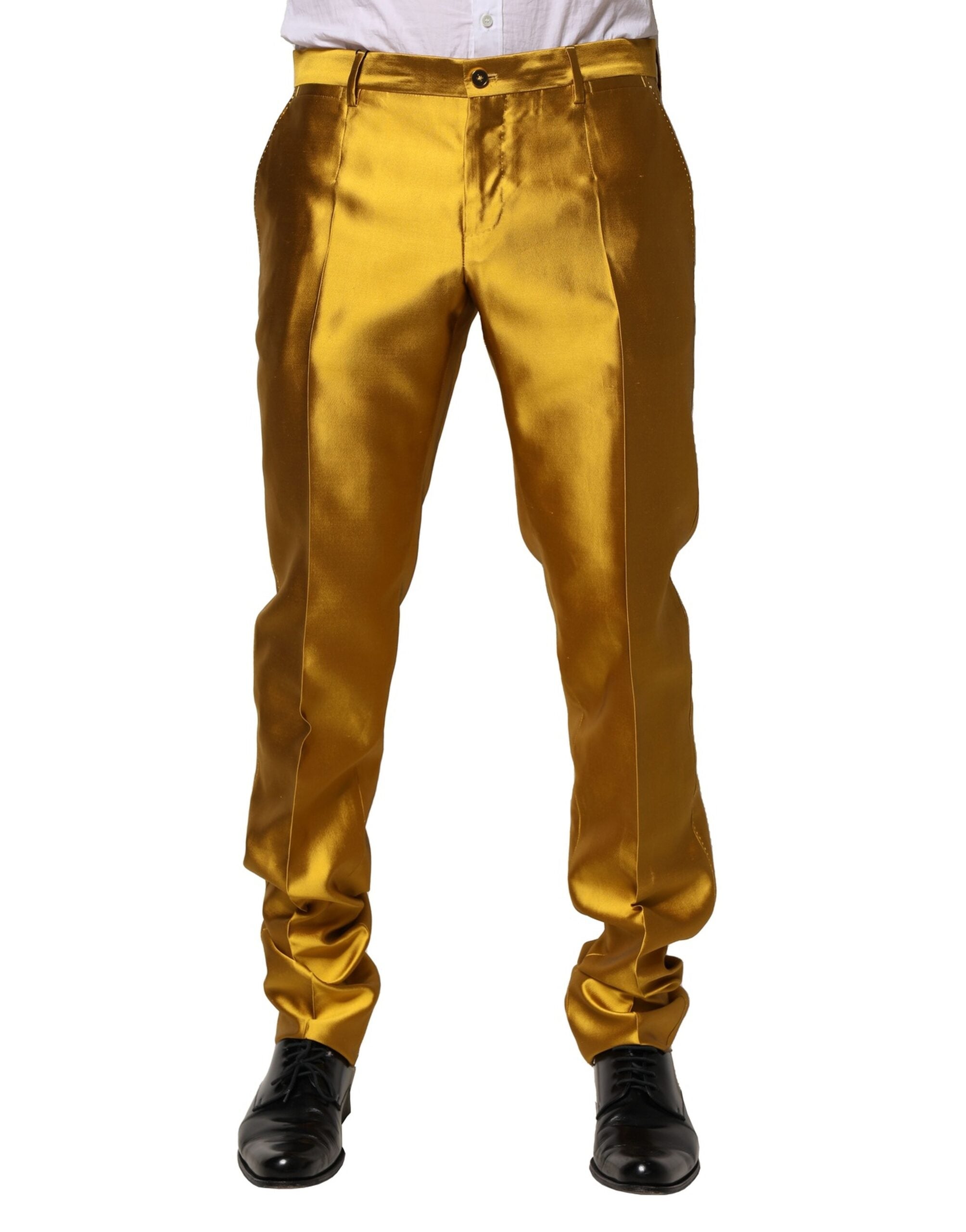 Dolce &amp; Gabbana Pantaloni eleganți conici din mătase galbenă pentru bărbați