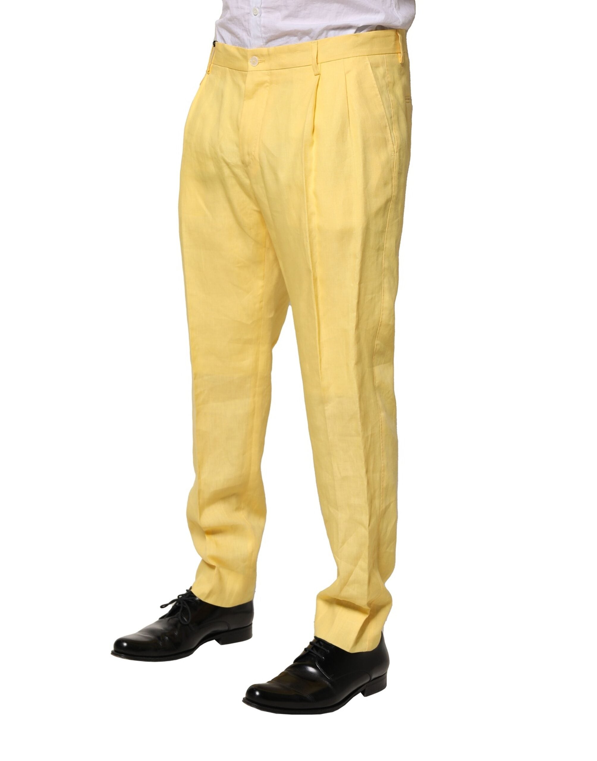 Dolce &amp; Gabbana Pantaloni eleganți conici din in galben pentru bărbați
