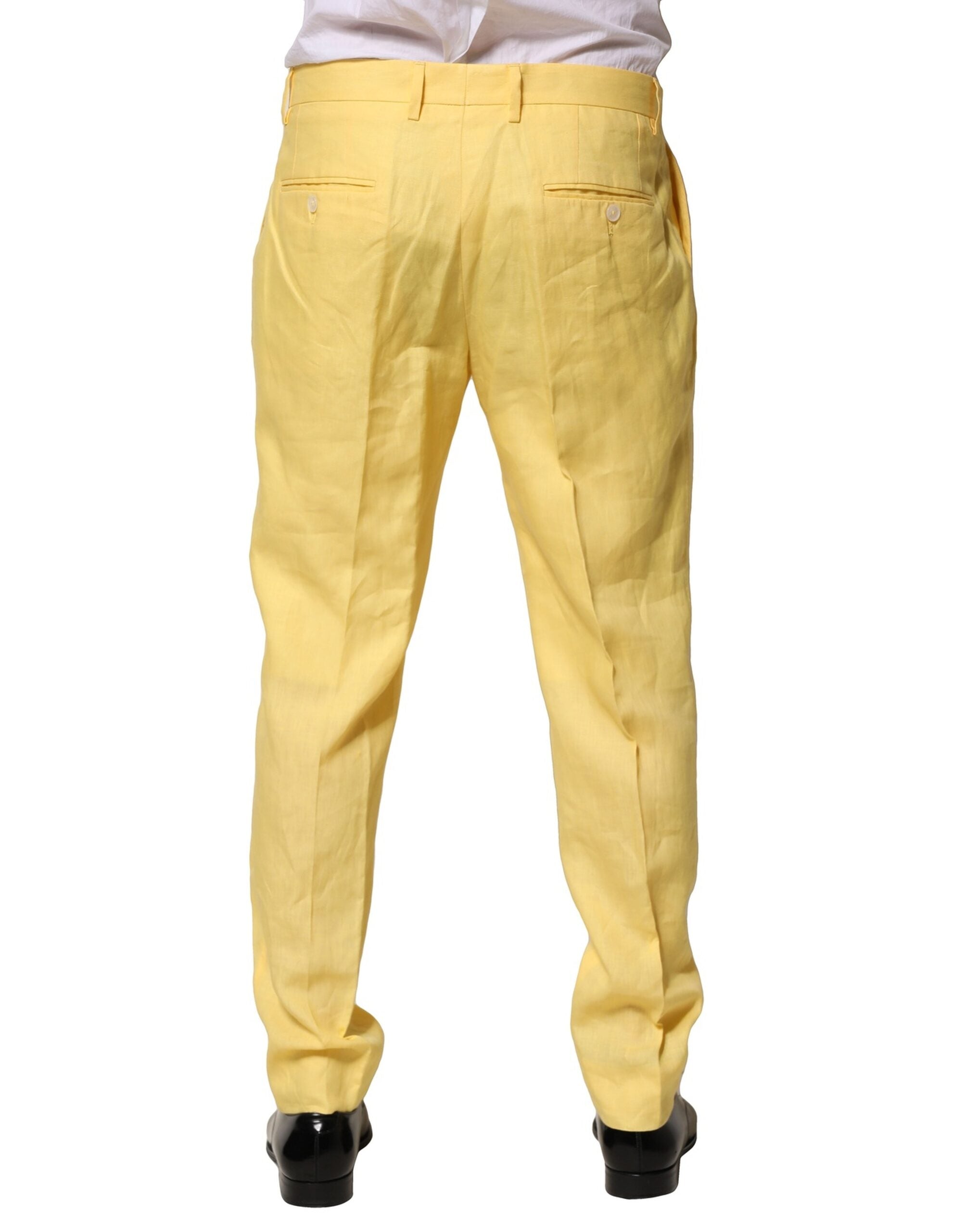 Dolce &amp; Gabbana Pantaloni eleganți conici din in galben pentru bărbați