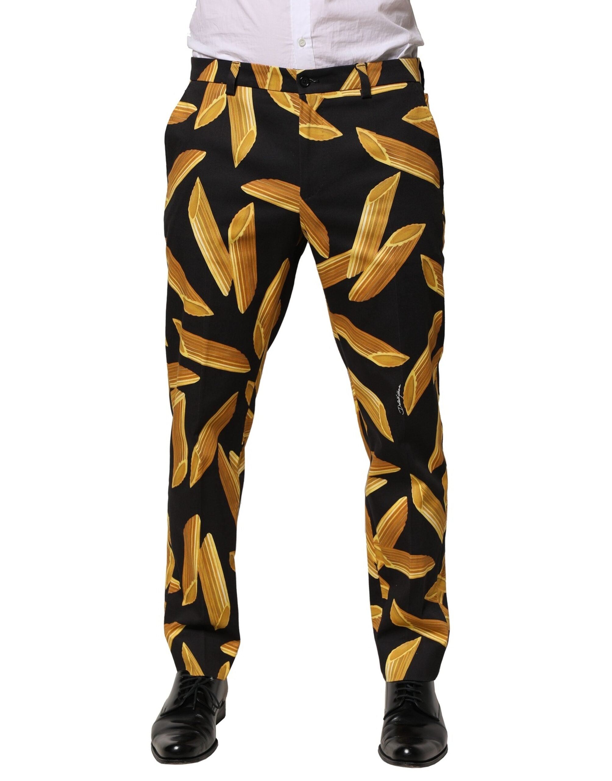 Dolce &amp; Gabbana Pantaloni negri cu imprimeu Paste pentru bărbați