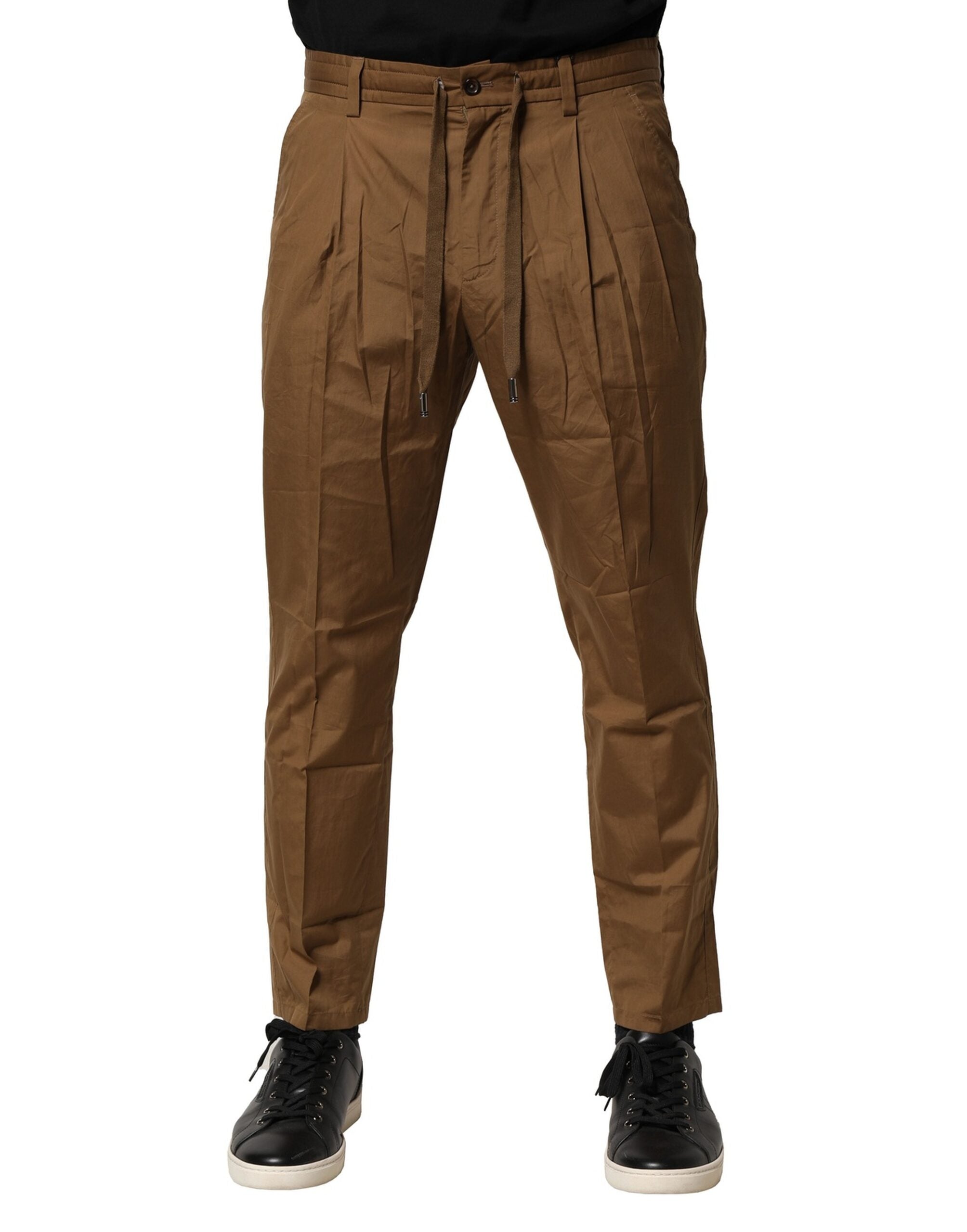 Dolce &amp; Gabbana Pantaloni chino maro din bumbac cu talie medie pentru bărbați