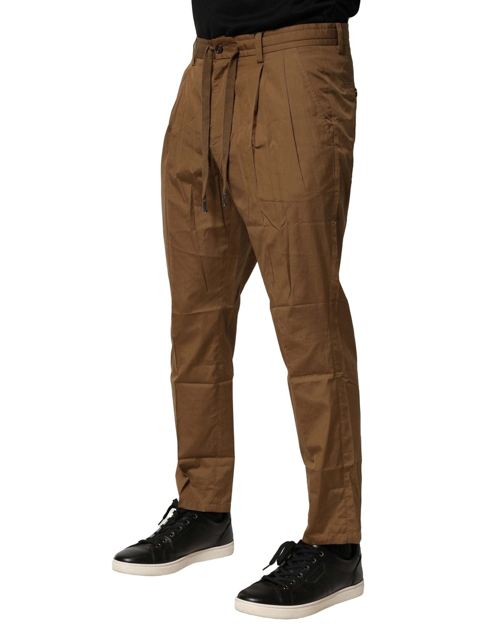 Dolce &amp; Gabbana Pantaloni chino maro din bumbac cu talie medie pentru bărbați