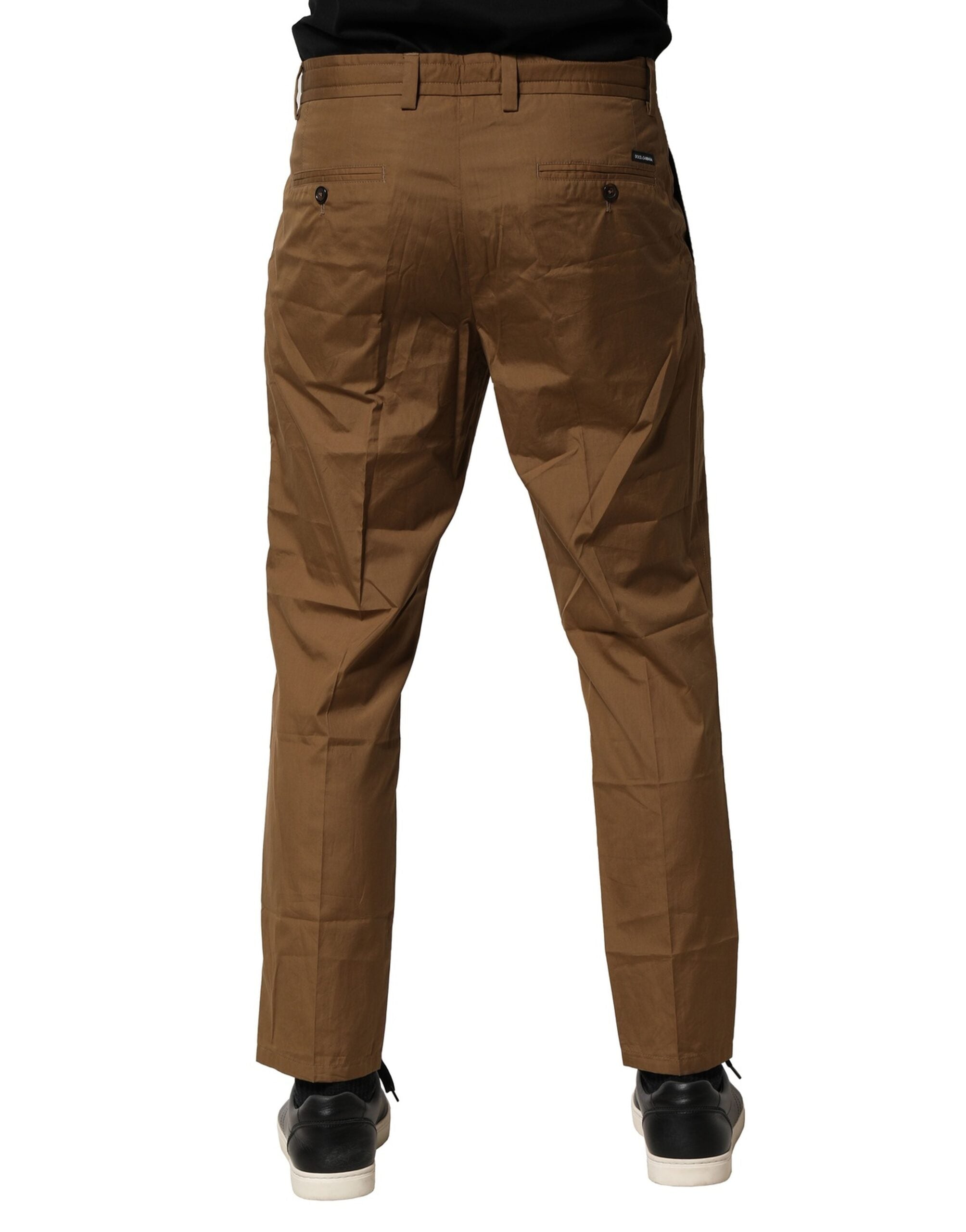 Dolce &amp; Gabbana Pantaloni chino maro din bumbac cu talie medie pentru bărbați