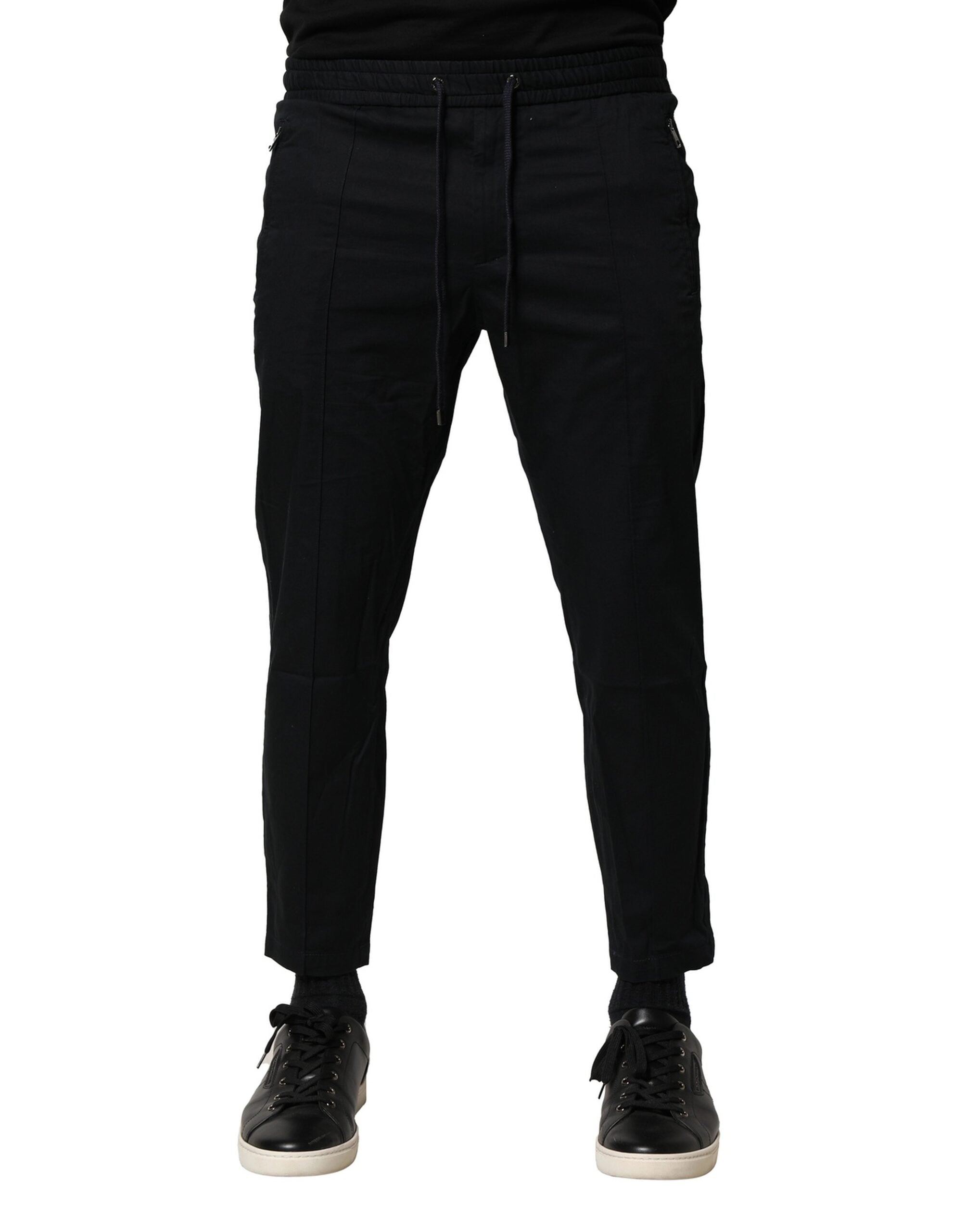 Pantaloni jogger Dolce &amp; Gabbana negri din bumbac cu talie medie