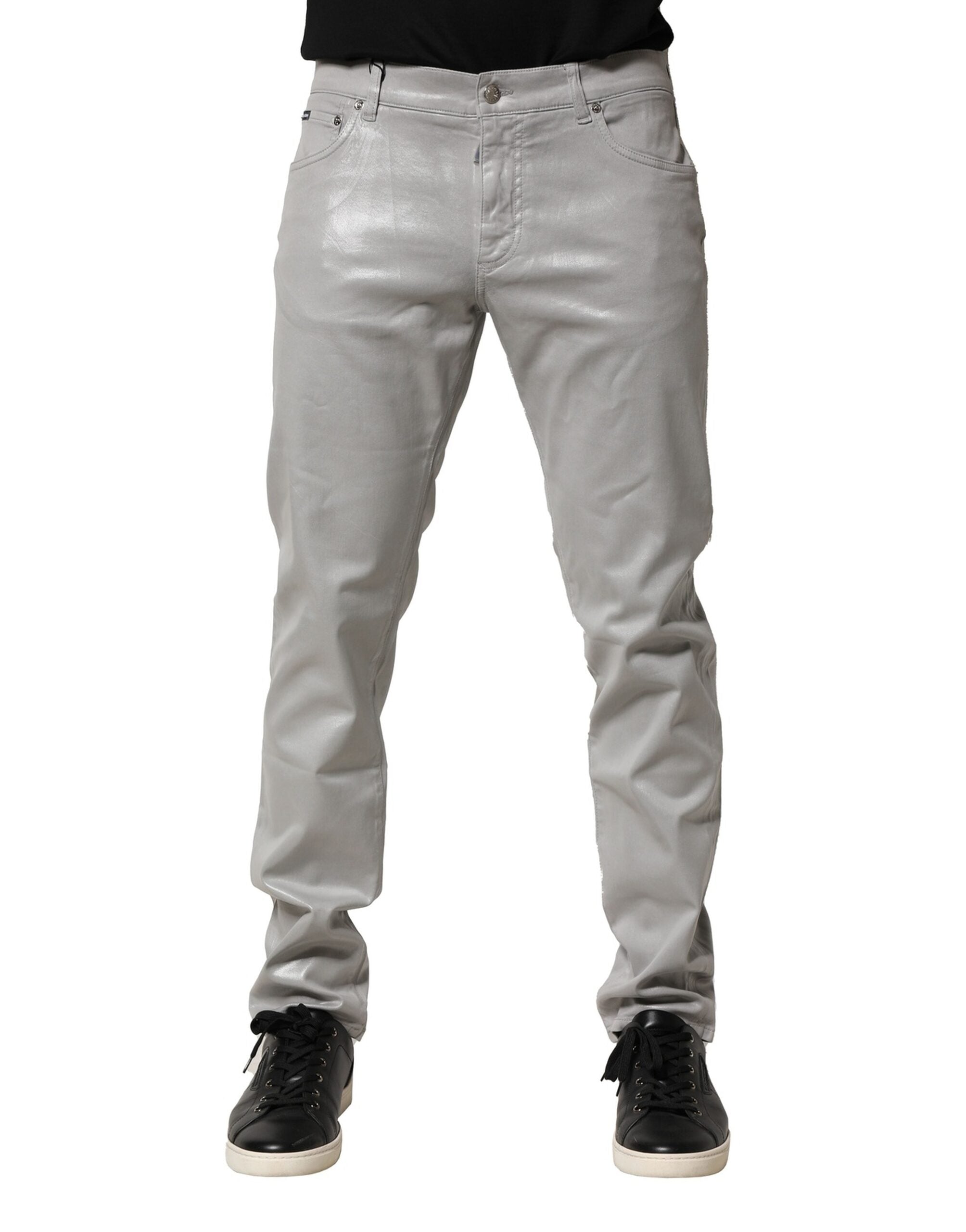 Blugi Dolce &amp; Gabbana din denim elastic argintiu, slim fit