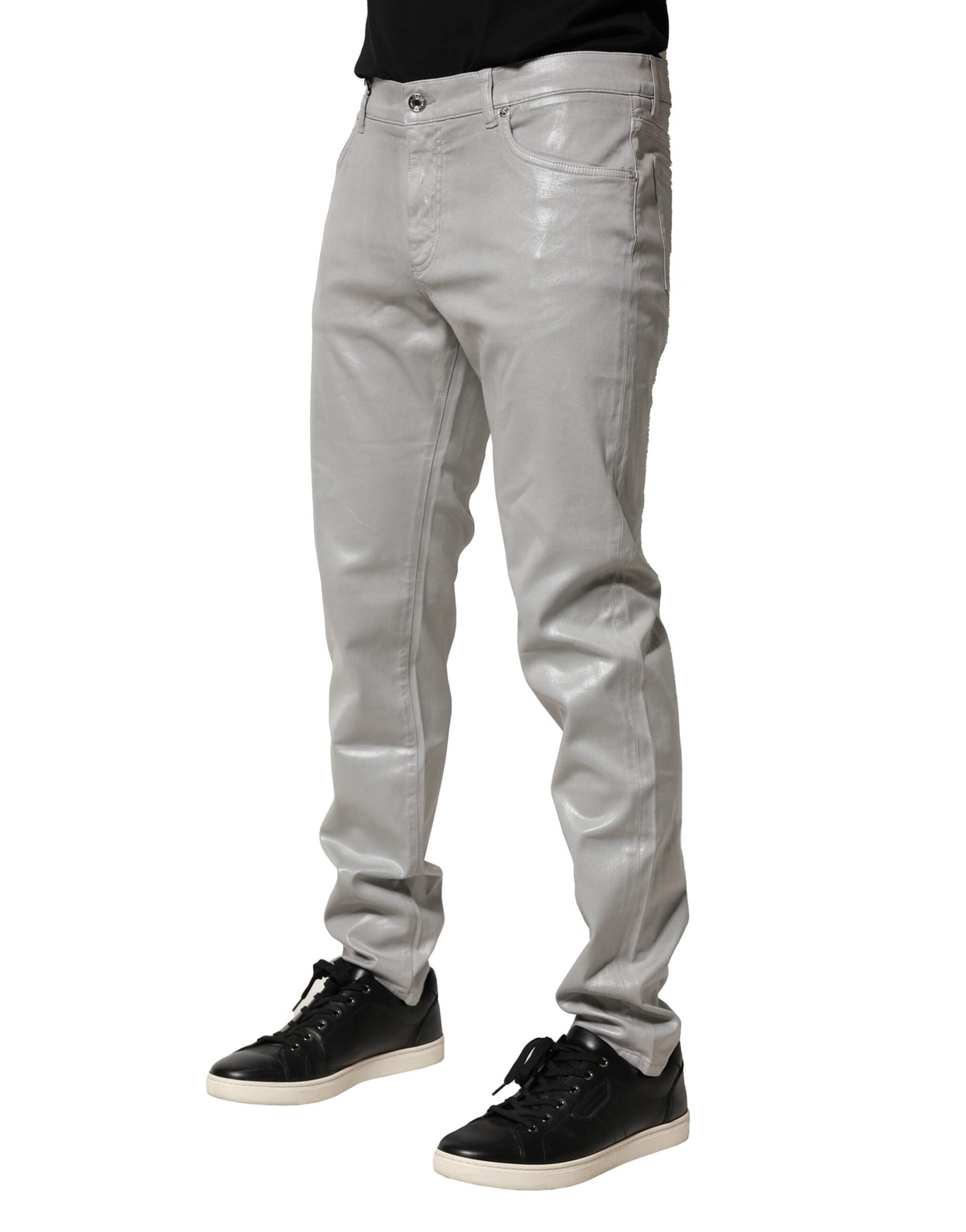 Blugi Dolce &amp; Gabbana din denim elastic argintiu, slim fit