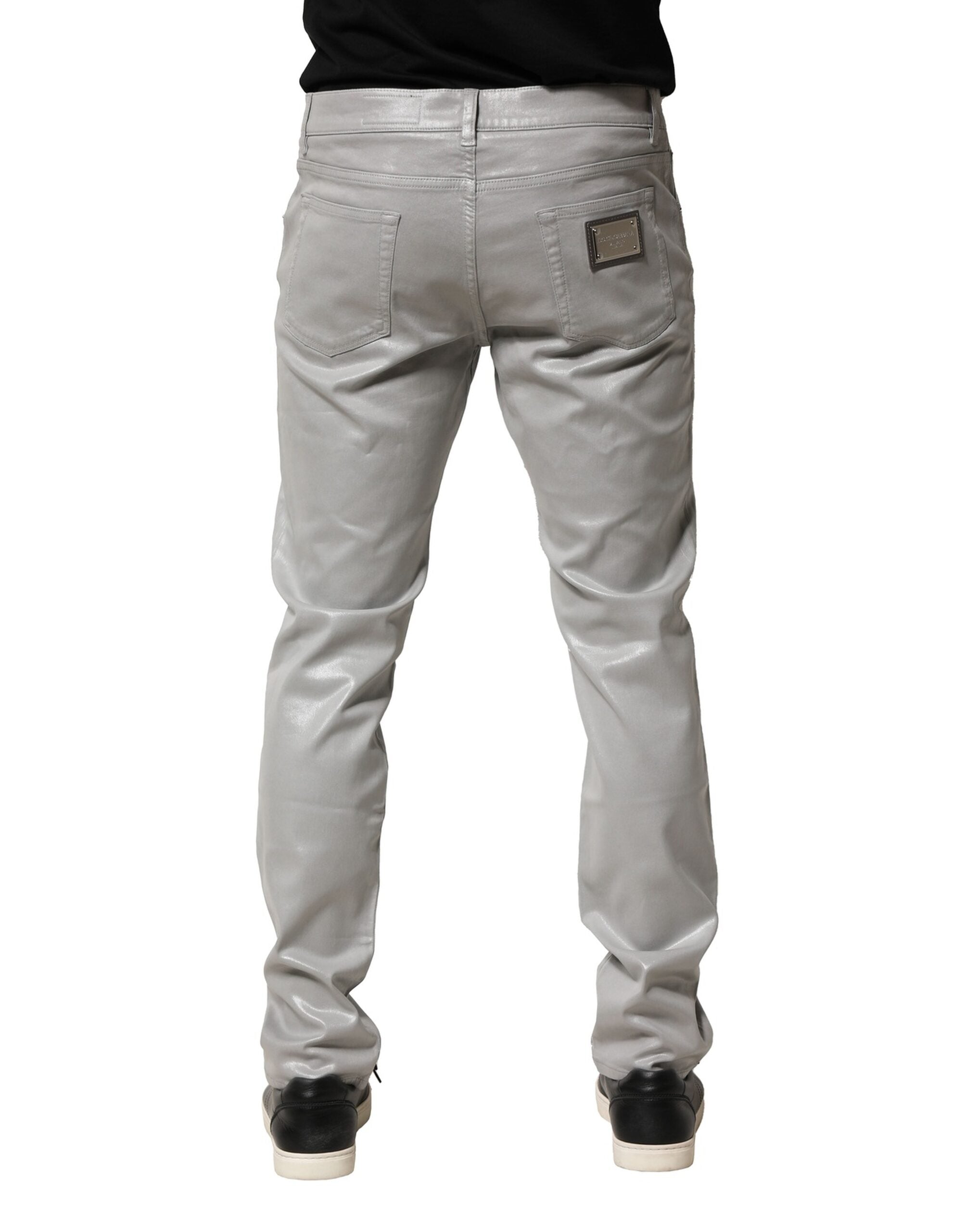 Blugi Dolce &amp; Gabbana din denim elastic argintiu, slim fit