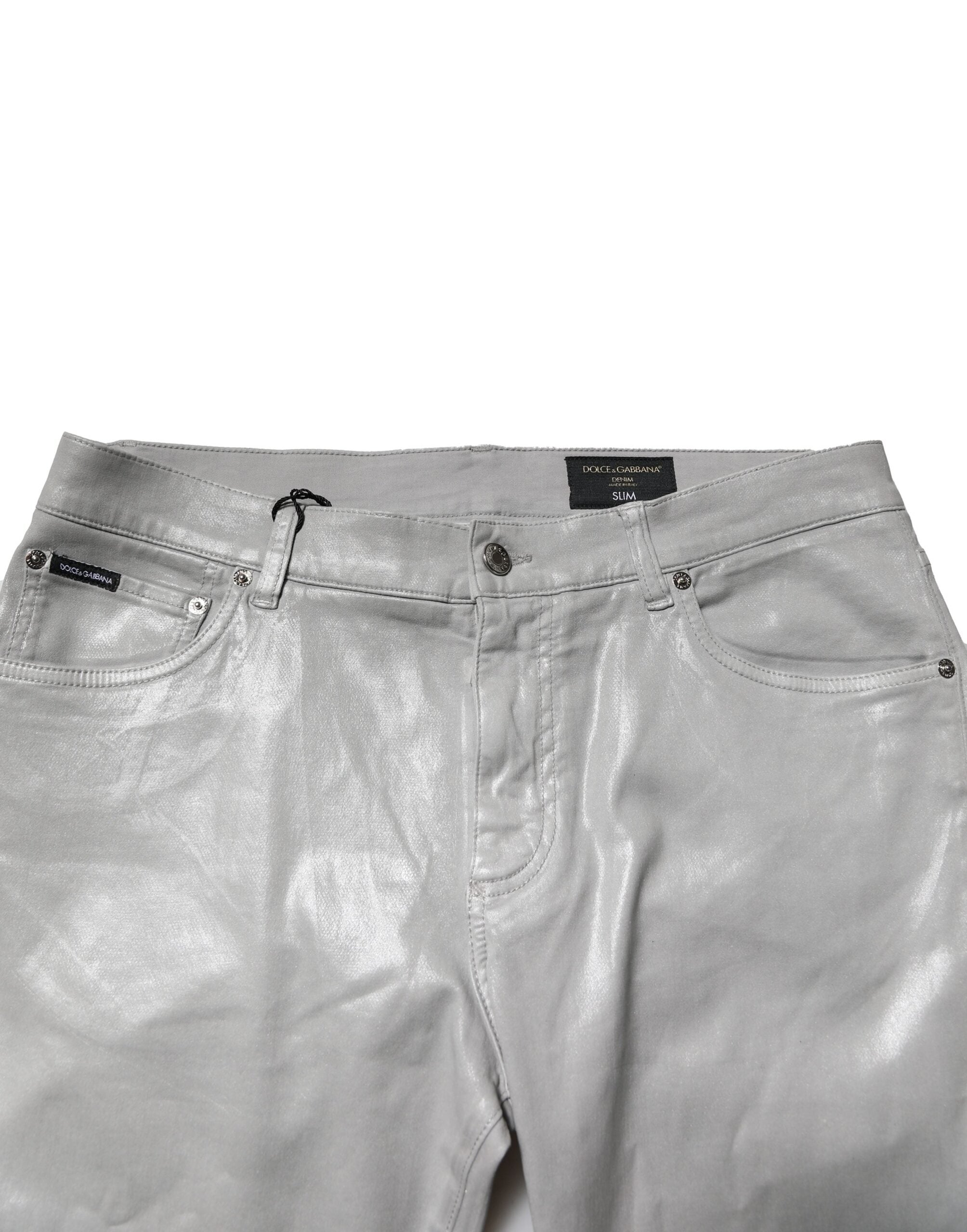 Blugi Dolce &amp; Gabbana din denim elastic argintiu, slim fit