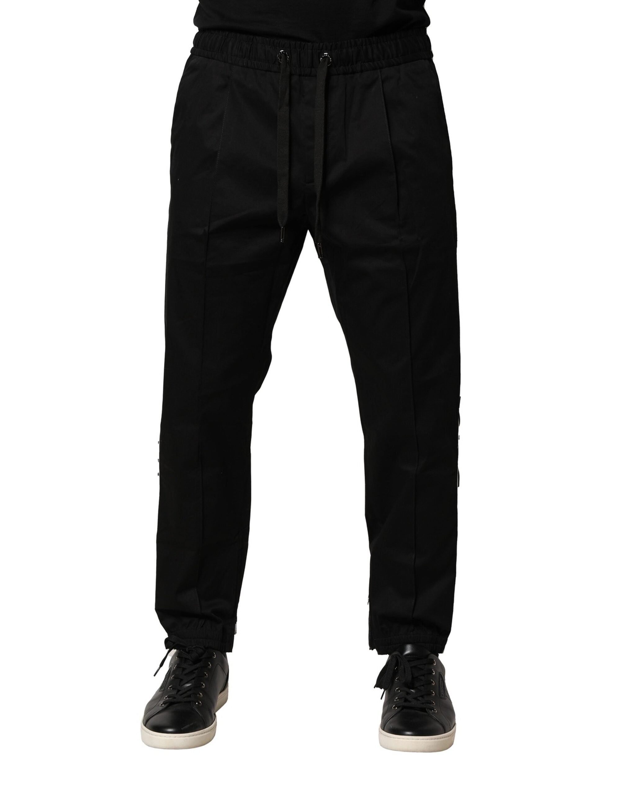 Pantaloni jogger Dolce &amp; Gabbana negri din bumbac cu talie medie