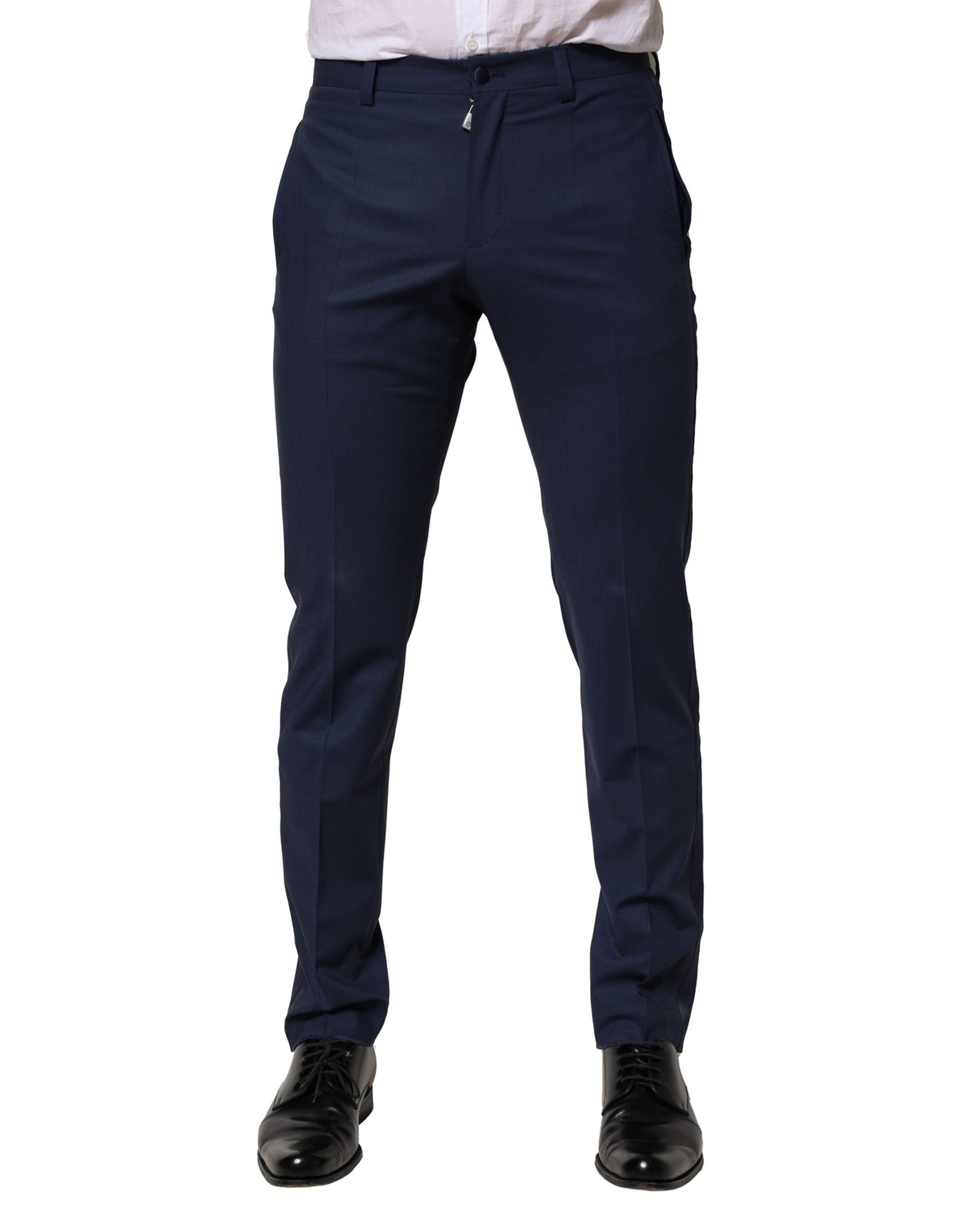Pantaloni eleganți din lână albastru închis Dolce &amp; Gabbana