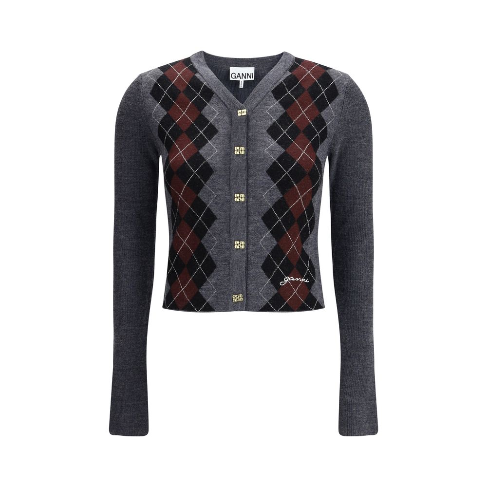 Ganni – Karierte Strickjacke