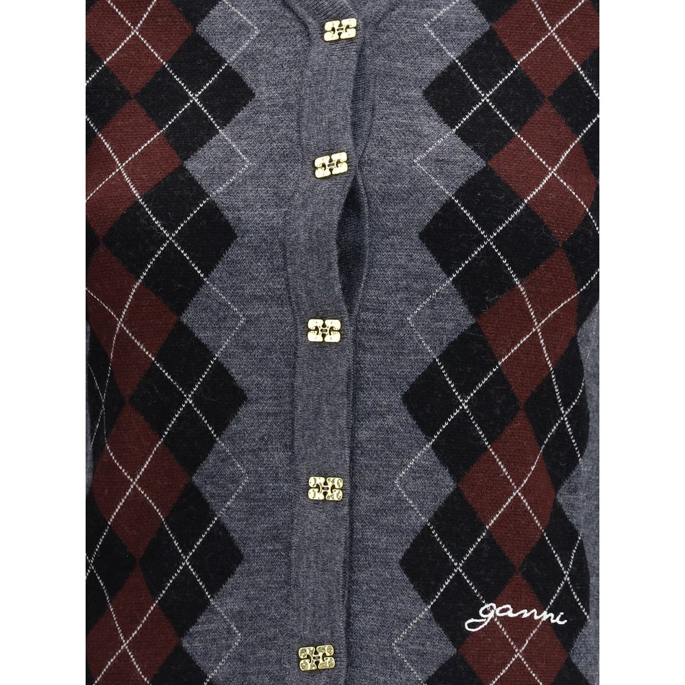 Ganni – Karierte Strickjacke