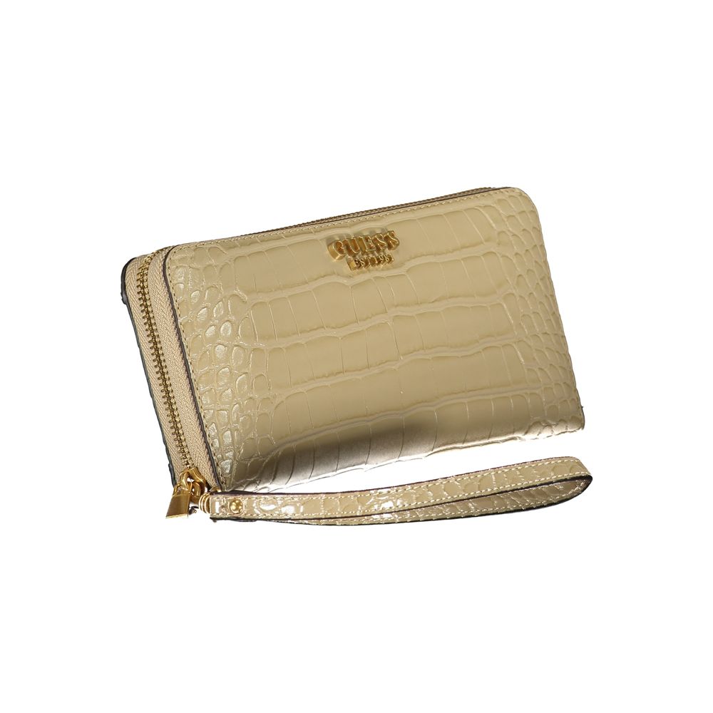 Portofel Guess Jeans Chic bej cu mai multe compartimente