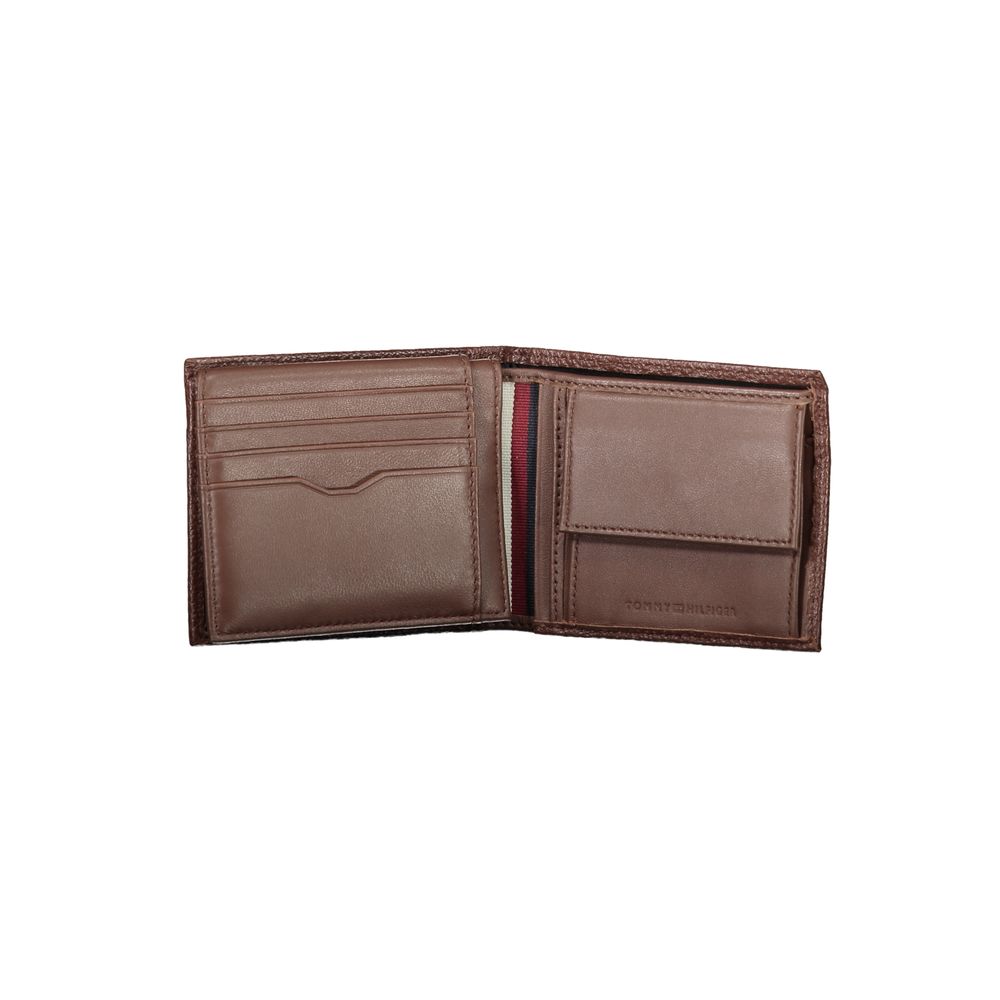 Tommy Hilfiger – Elegante, zweifach gefaltete Brieftasche aus braunem Leder