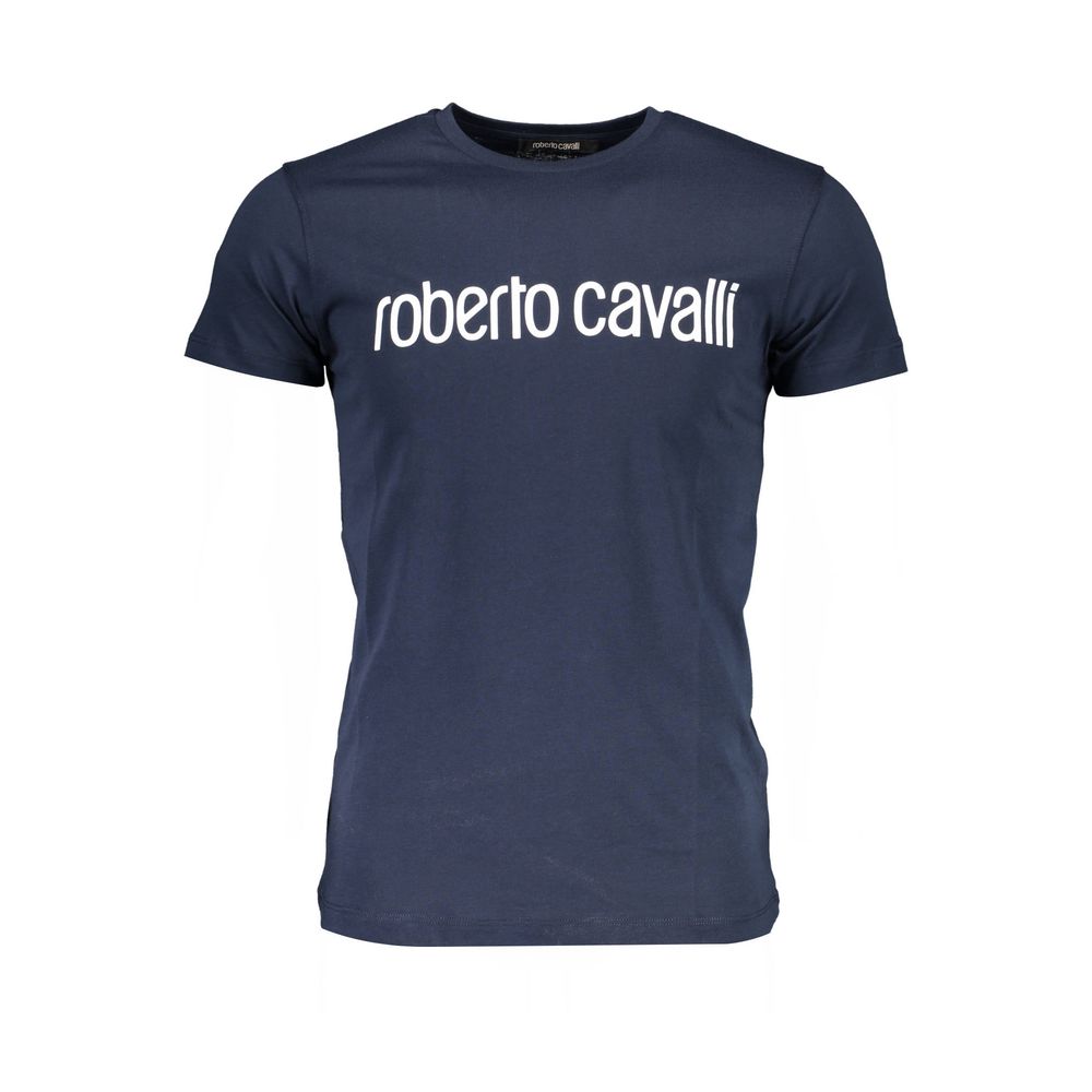 Roberto Cavalli Blaues Herren-T-Shirt aus Baumwolle