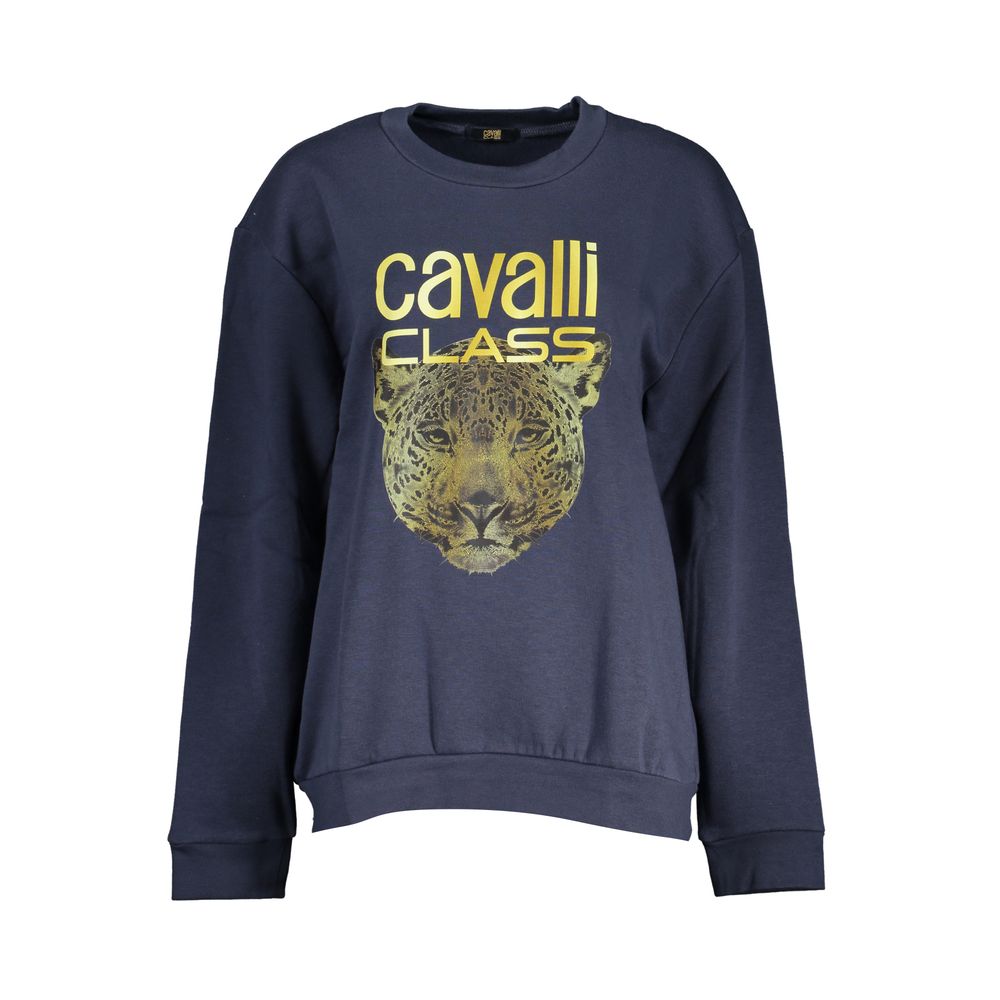 Cavalli Class – Elegantes, blaues Fleece-Sweatshirt mit Rundhalsausschnitt