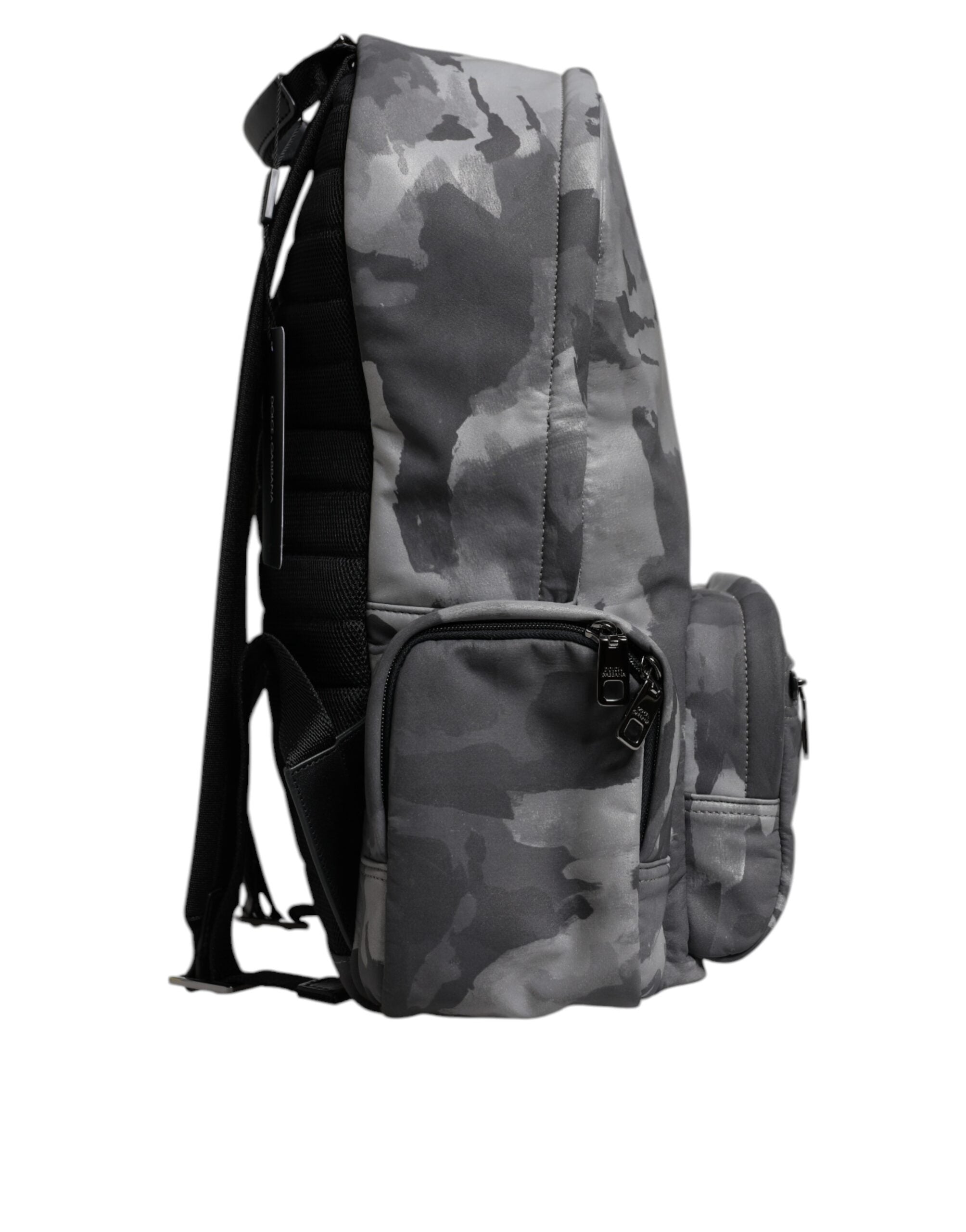 Rucsac Dolce &amp; Gabbana gri din bumbac cu placă cu logo camuflaj