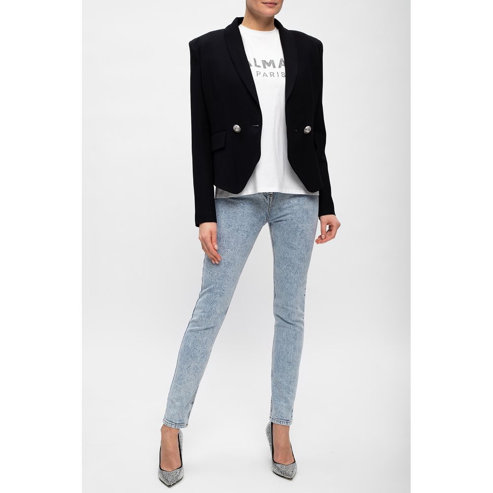 Blugi Balmain albaștri din bumbac cu talie înaltă pentru femei