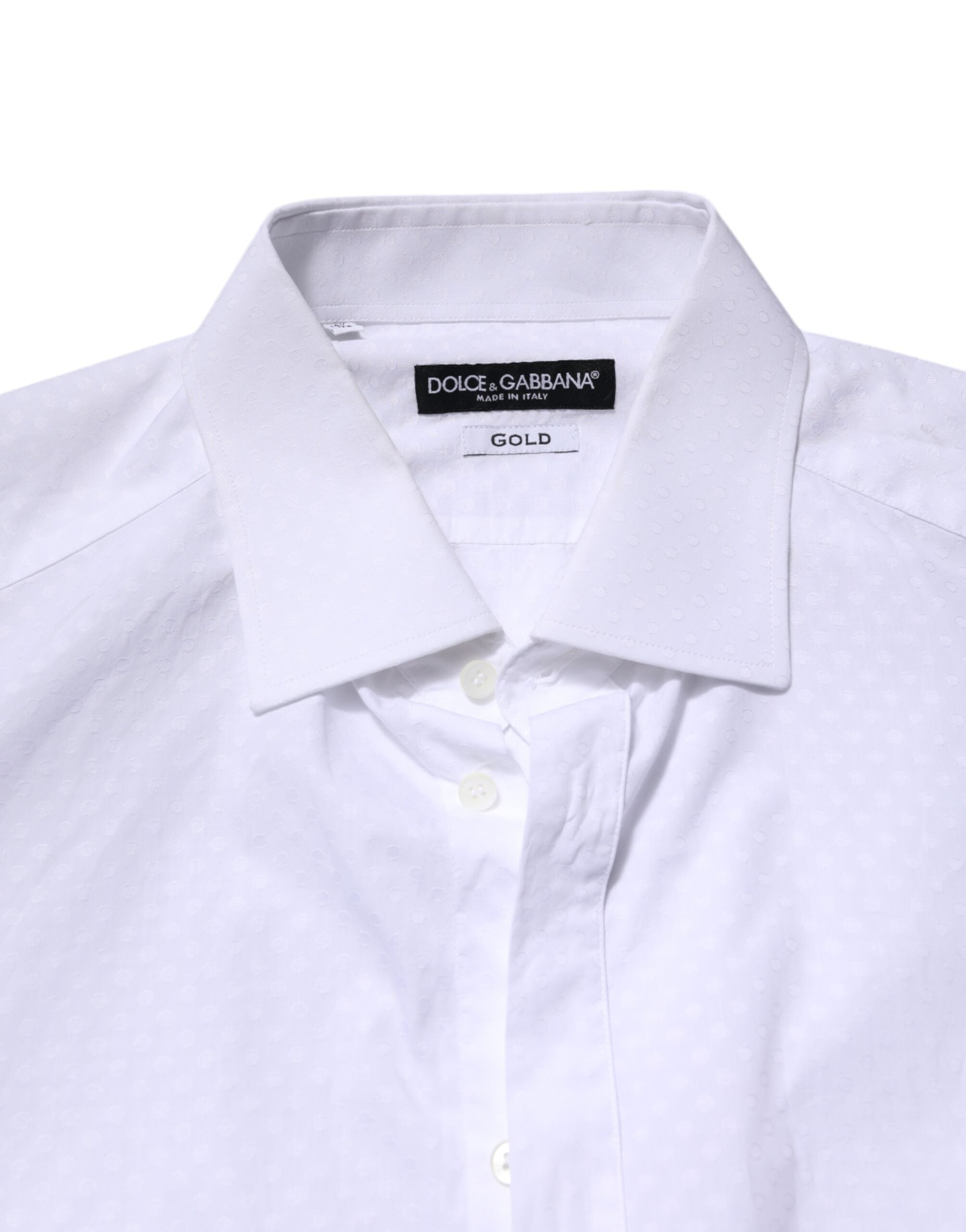 Dolce &amp; Gabbana – Weißes, goldfarbenes, langärmliges formelles Baumwollhemd