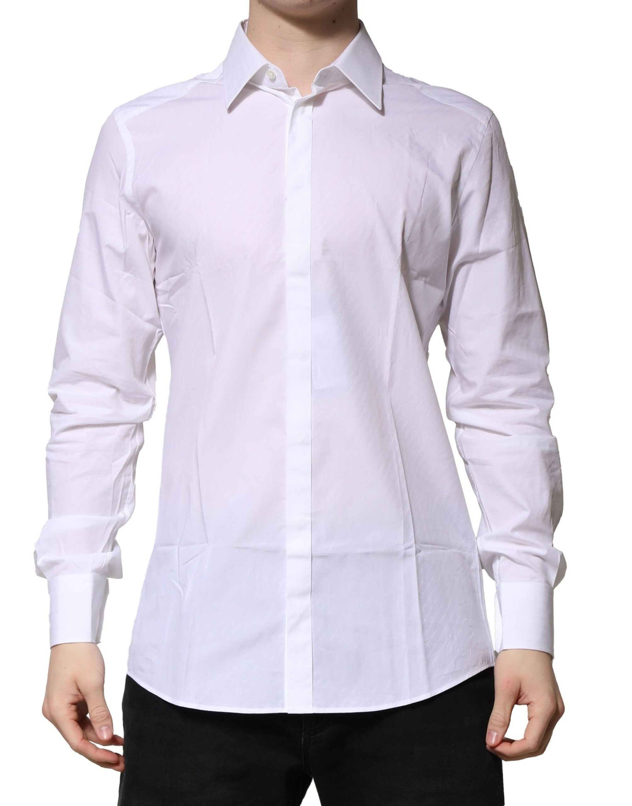 Dolce &amp; Gabbana Weiß GOLD Baumwolle Langarm Herren Formelles Hemd