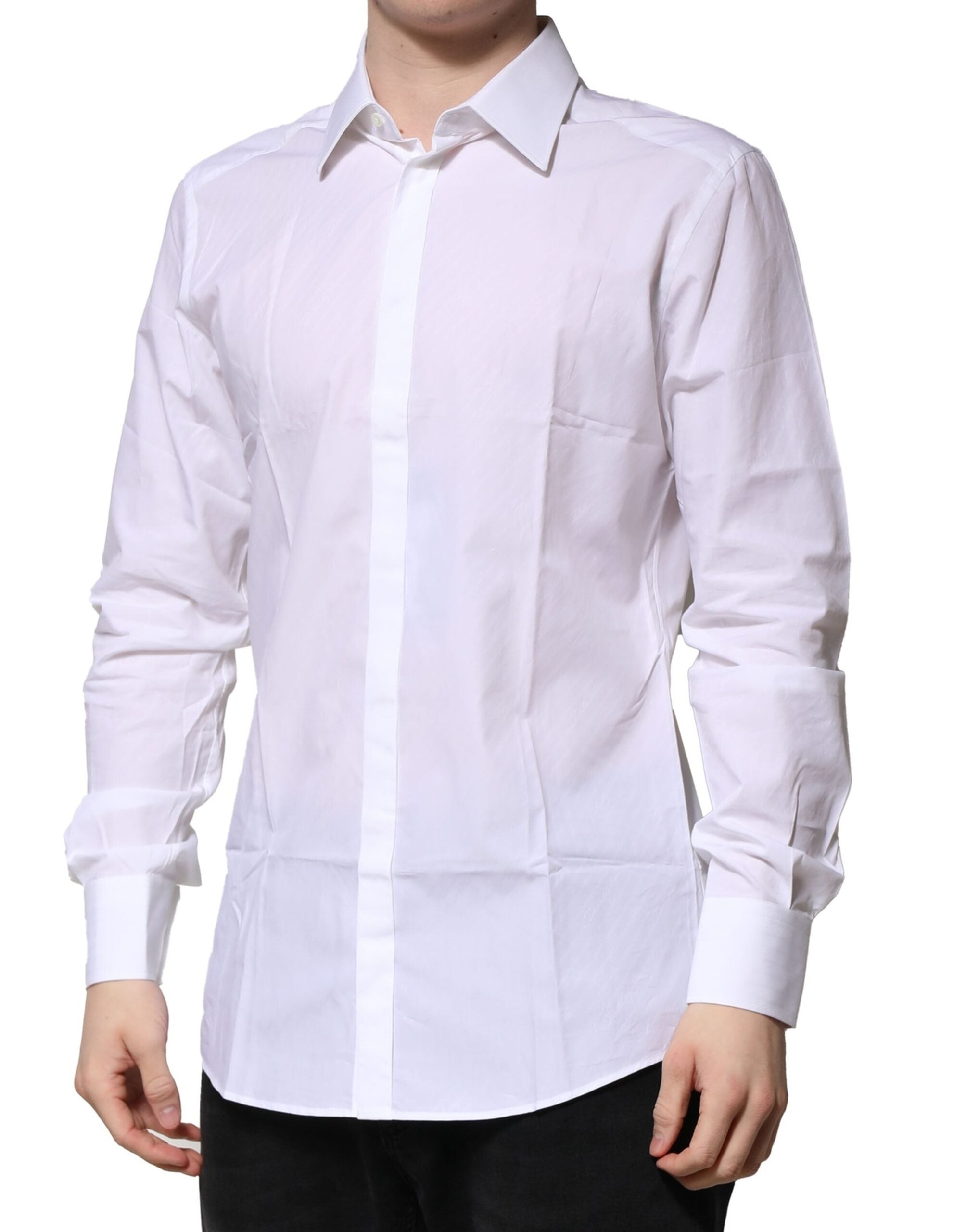 Dolce &amp; Gabbana Weiß GOLD Baumwolle Langarm Herren Formelles Hemd