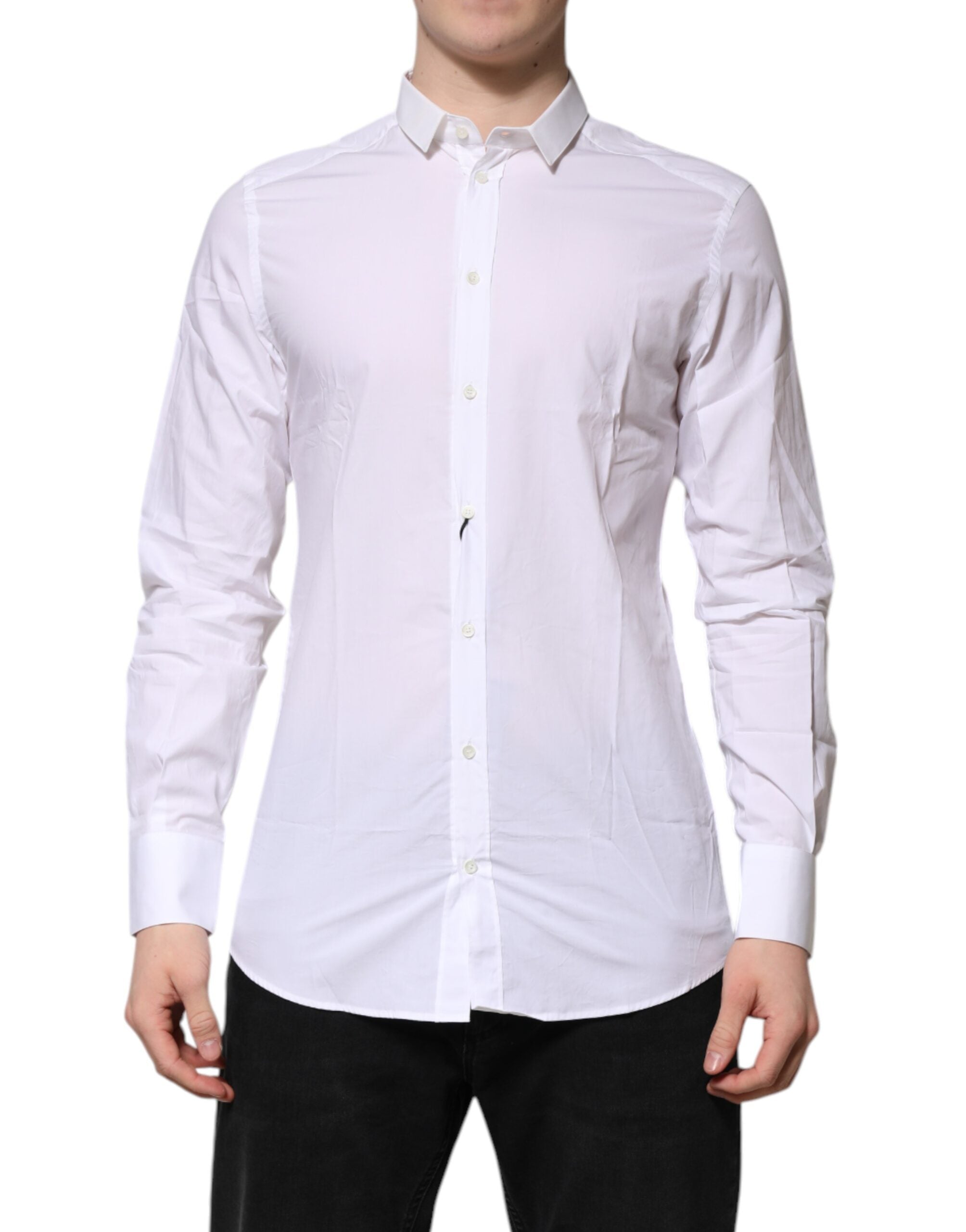 Dolce &amp; Gabbana Weiß GOLD Baumwolle Langarm Herren Formelles Hemd