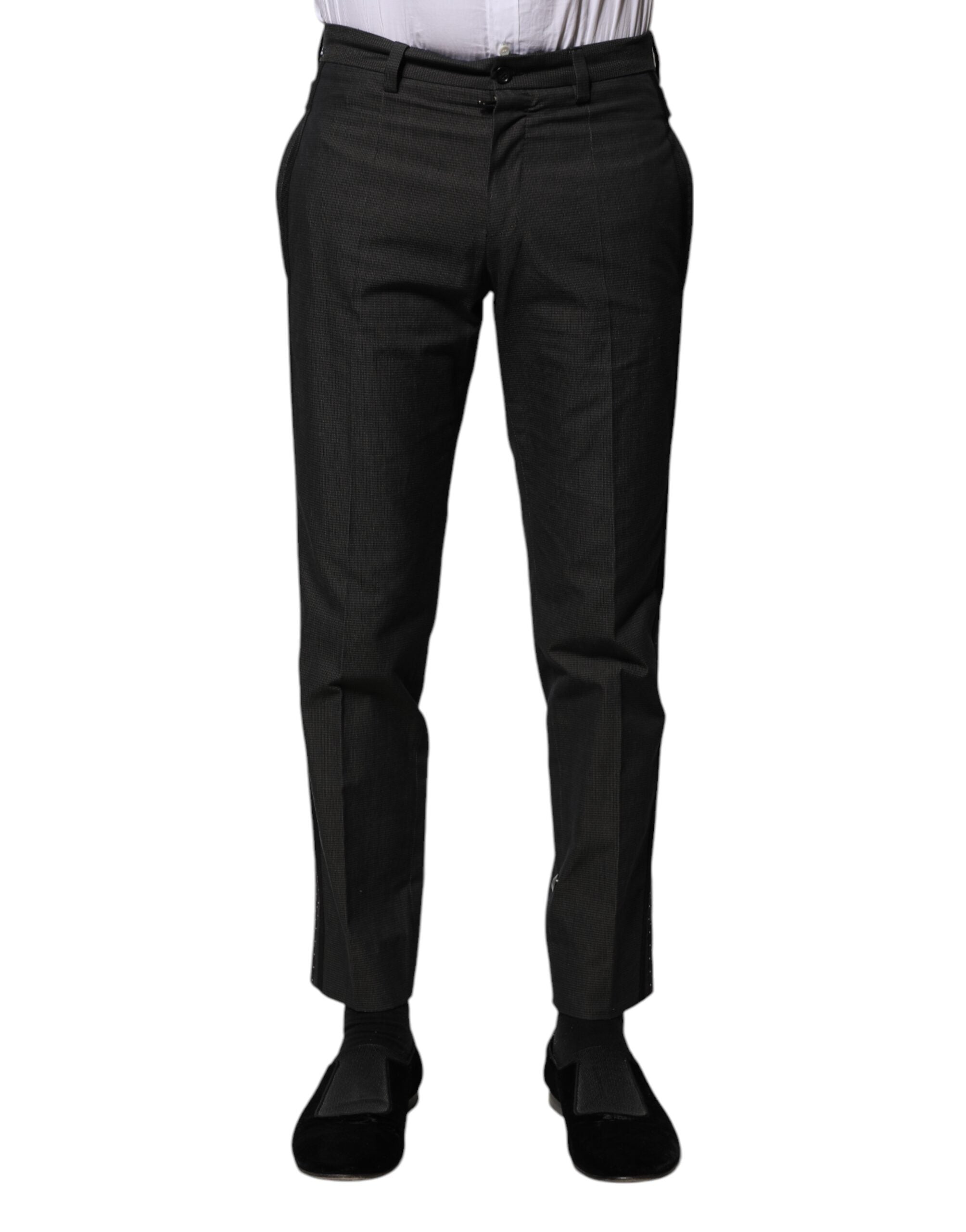 Pantaloni eleganti cu imprimeu din bumbac gri Dolce &amp; Gabbana