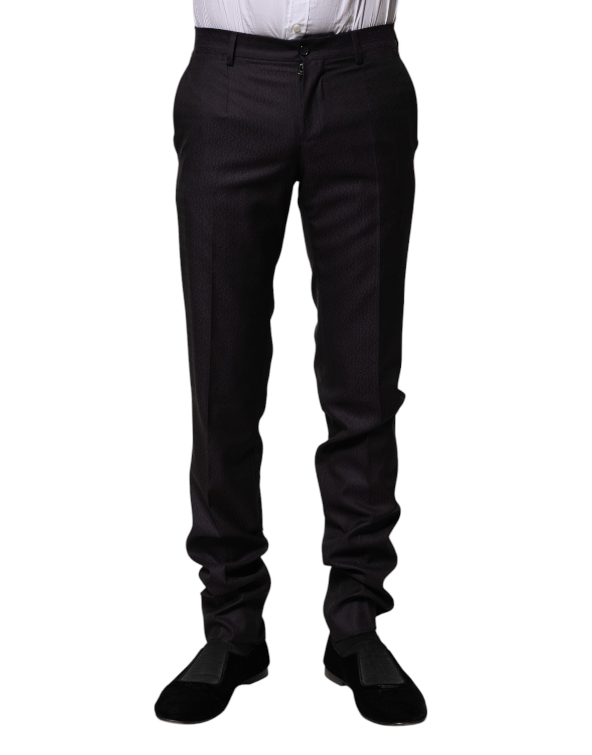Pantaloni eleganti cu imprimeu din lână neagră Dolce &amp; Gabbana
