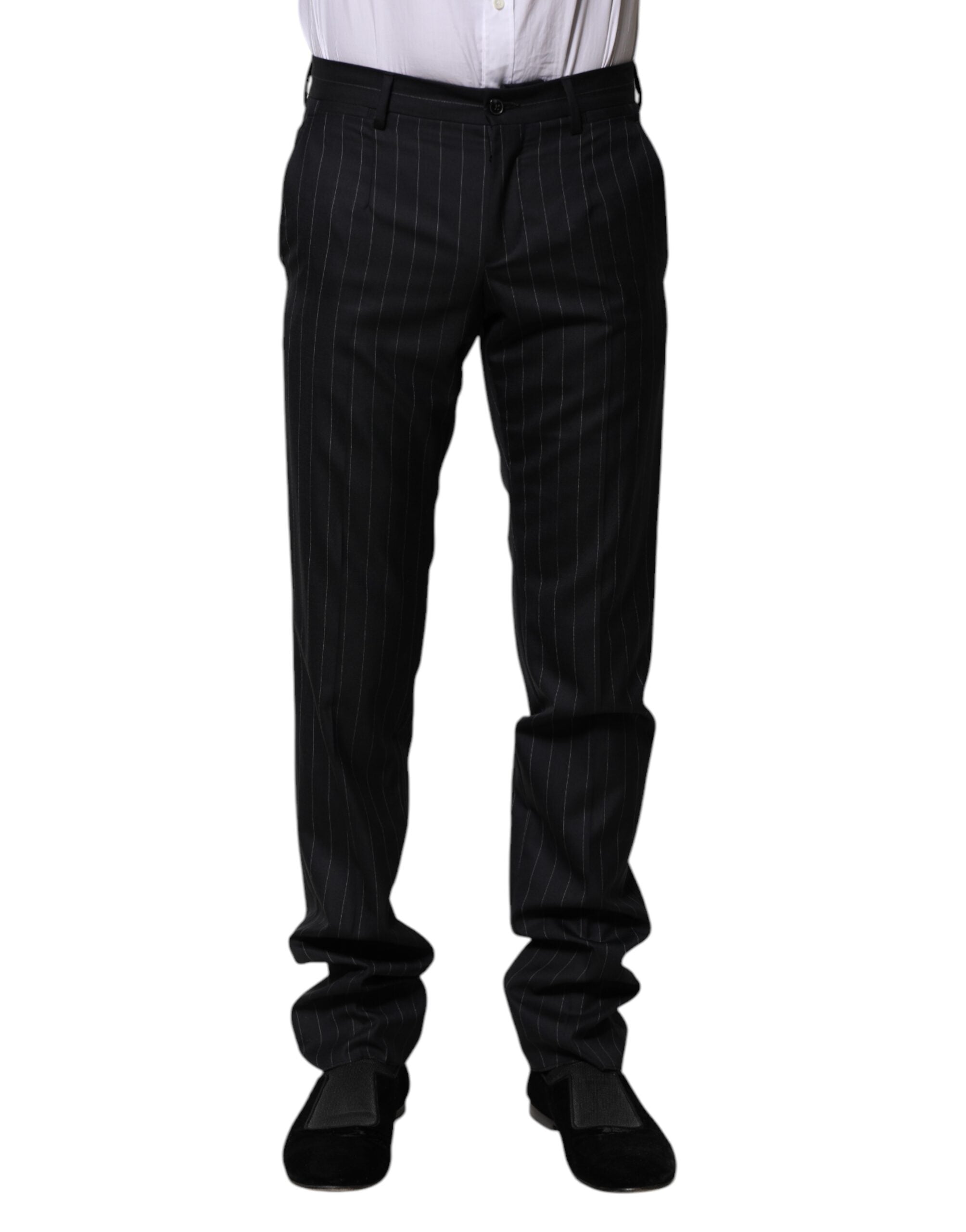 Pantaloni eleganti cu dungi negre din lână Dolce &amp; Gabbana