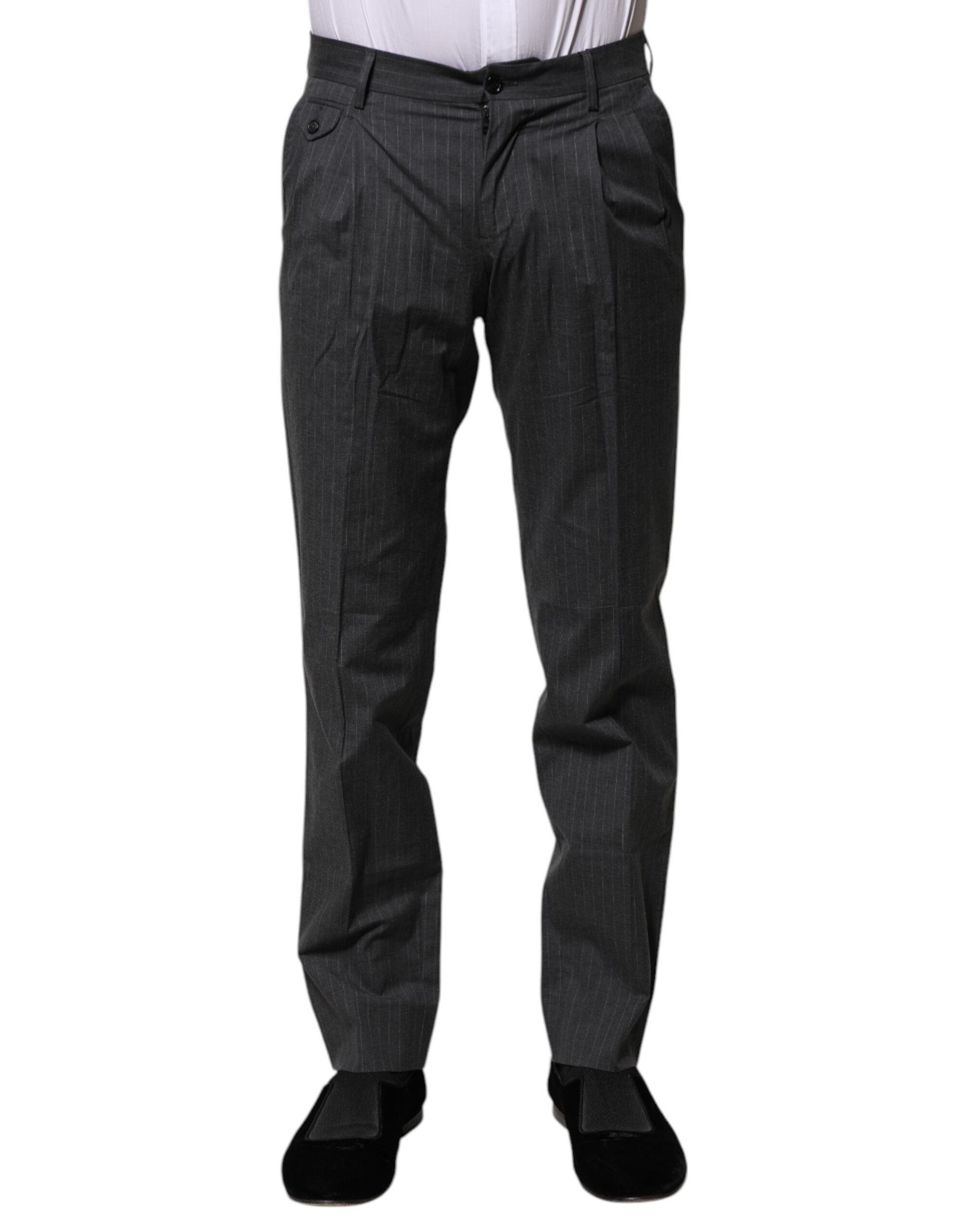 Pantaloni eleganti din bumbac cu dungi gri Dolce &amp; Gabbana