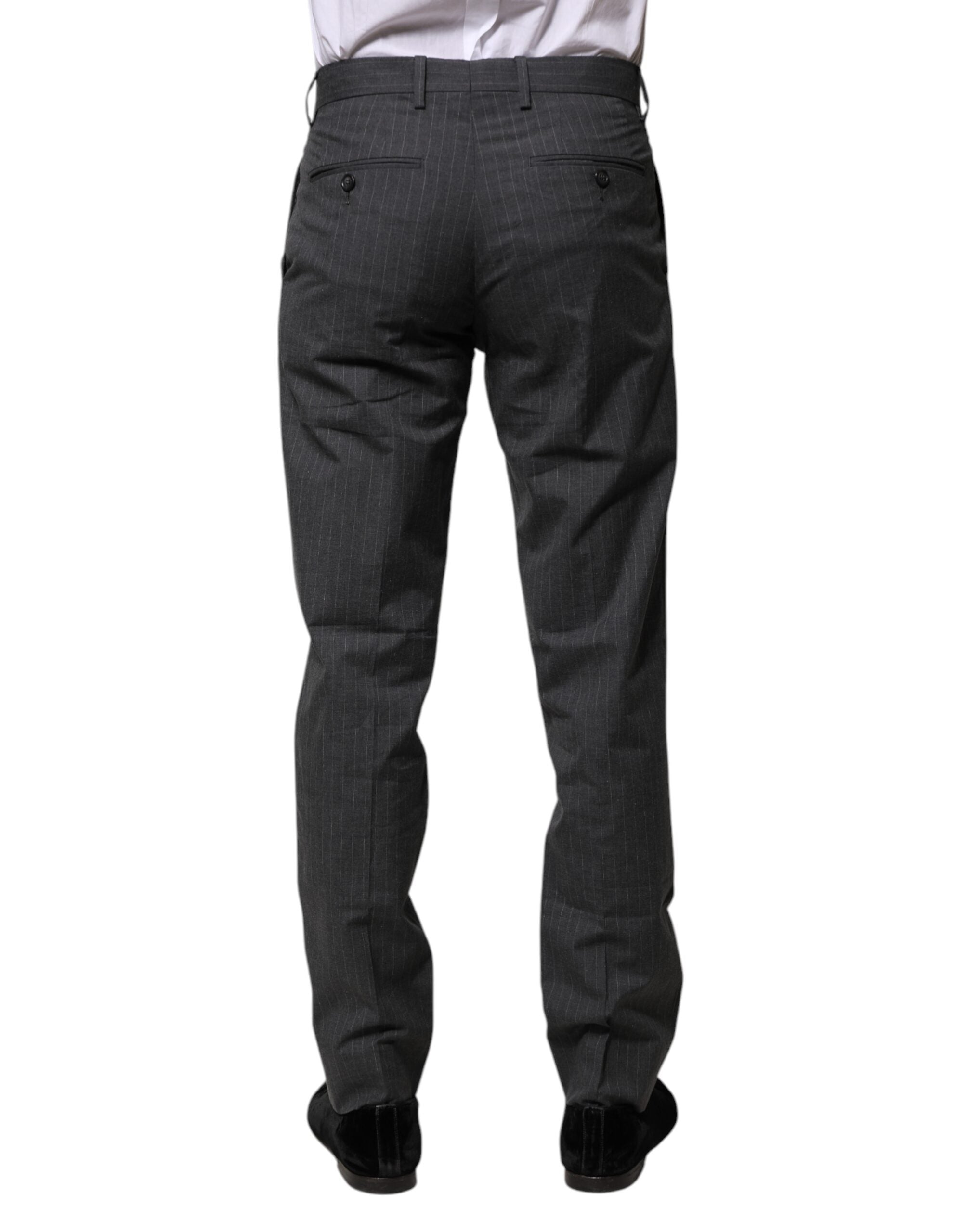 Pantaloni eleganti din bumbac cu dungi gri Dolce &amp; Gabbana