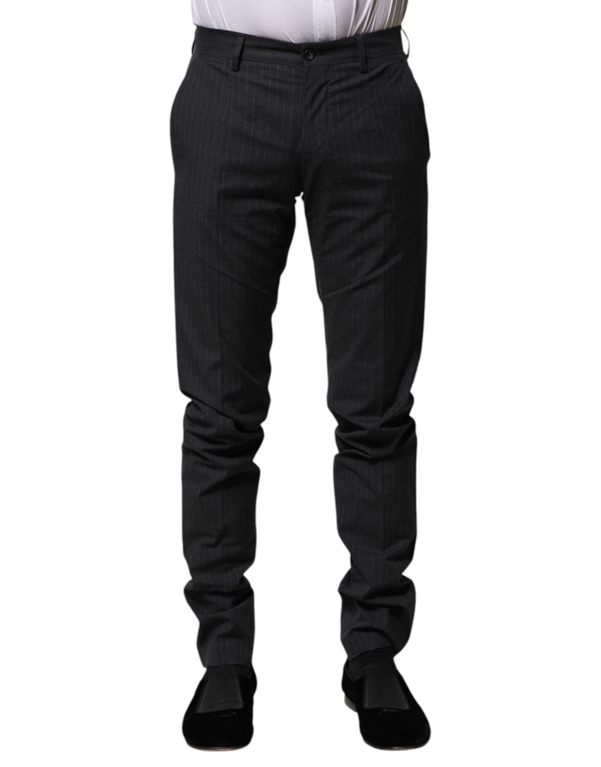 Pantaloni eleganti din bumbac cu dungi gri Dolce &amp; Gabbana