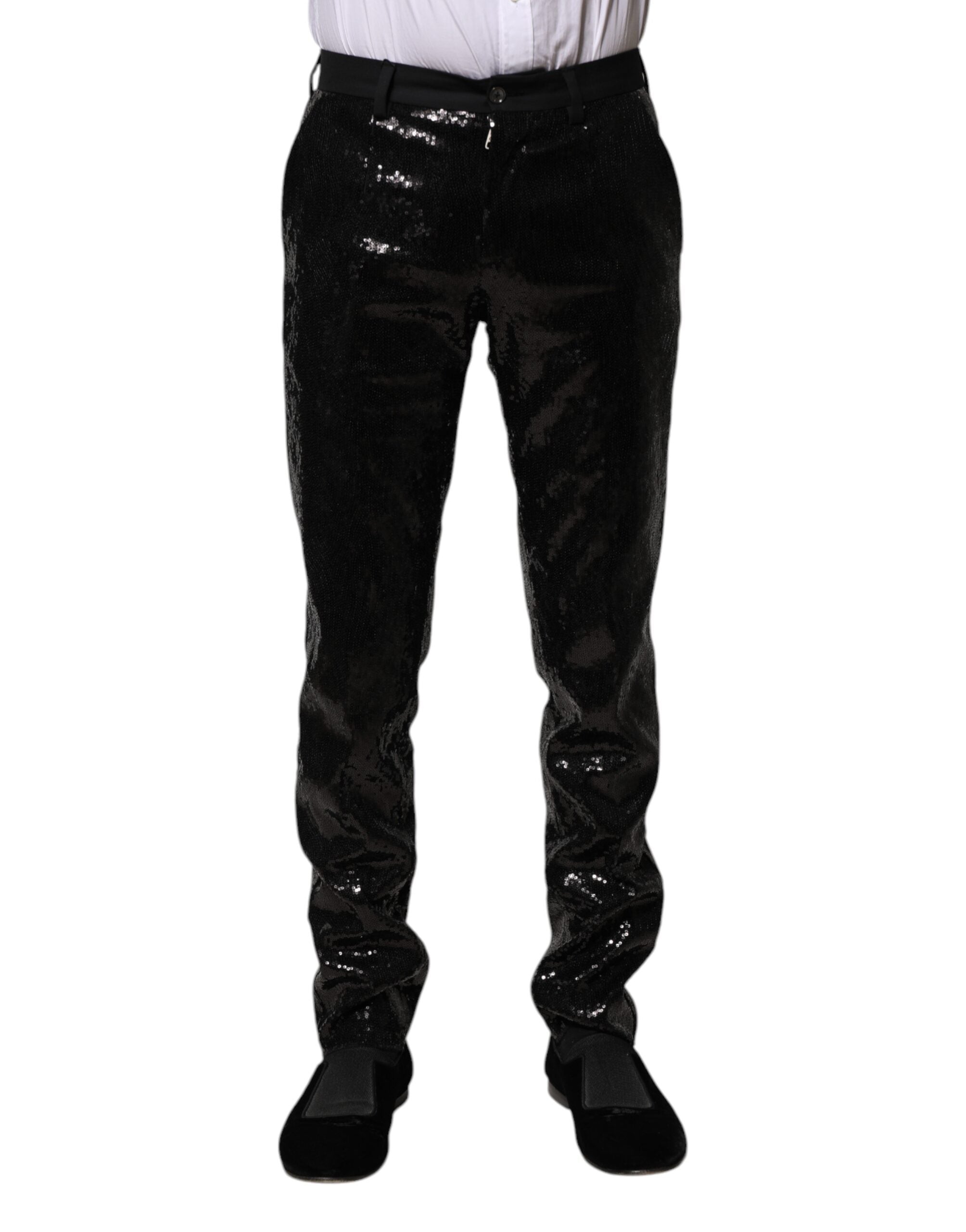Pantaloni negri cu paiete Dolce &amp; Gabbana