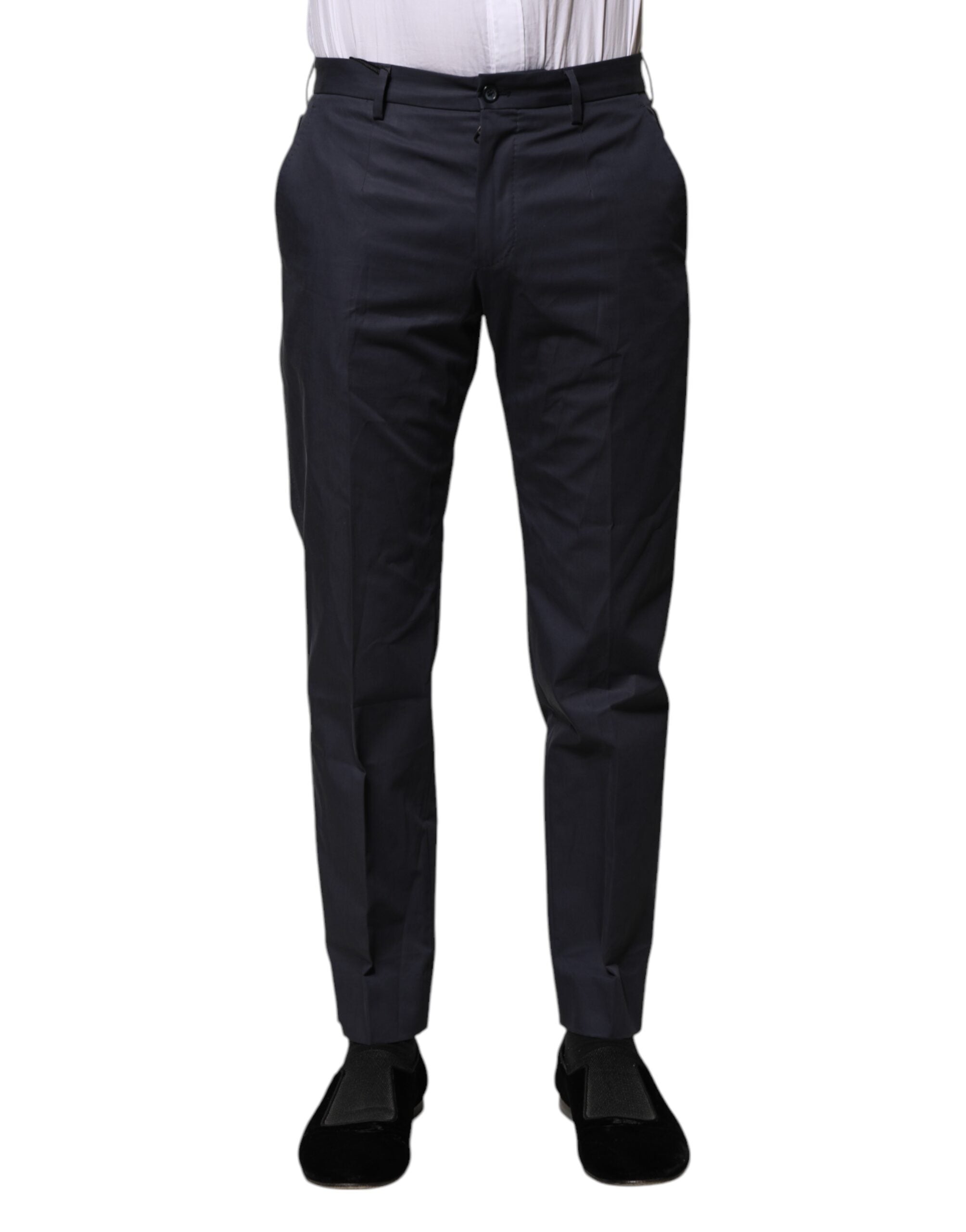 Pantaloni eleganti din bumbac albastru închis Dolce &amp; Gabbana