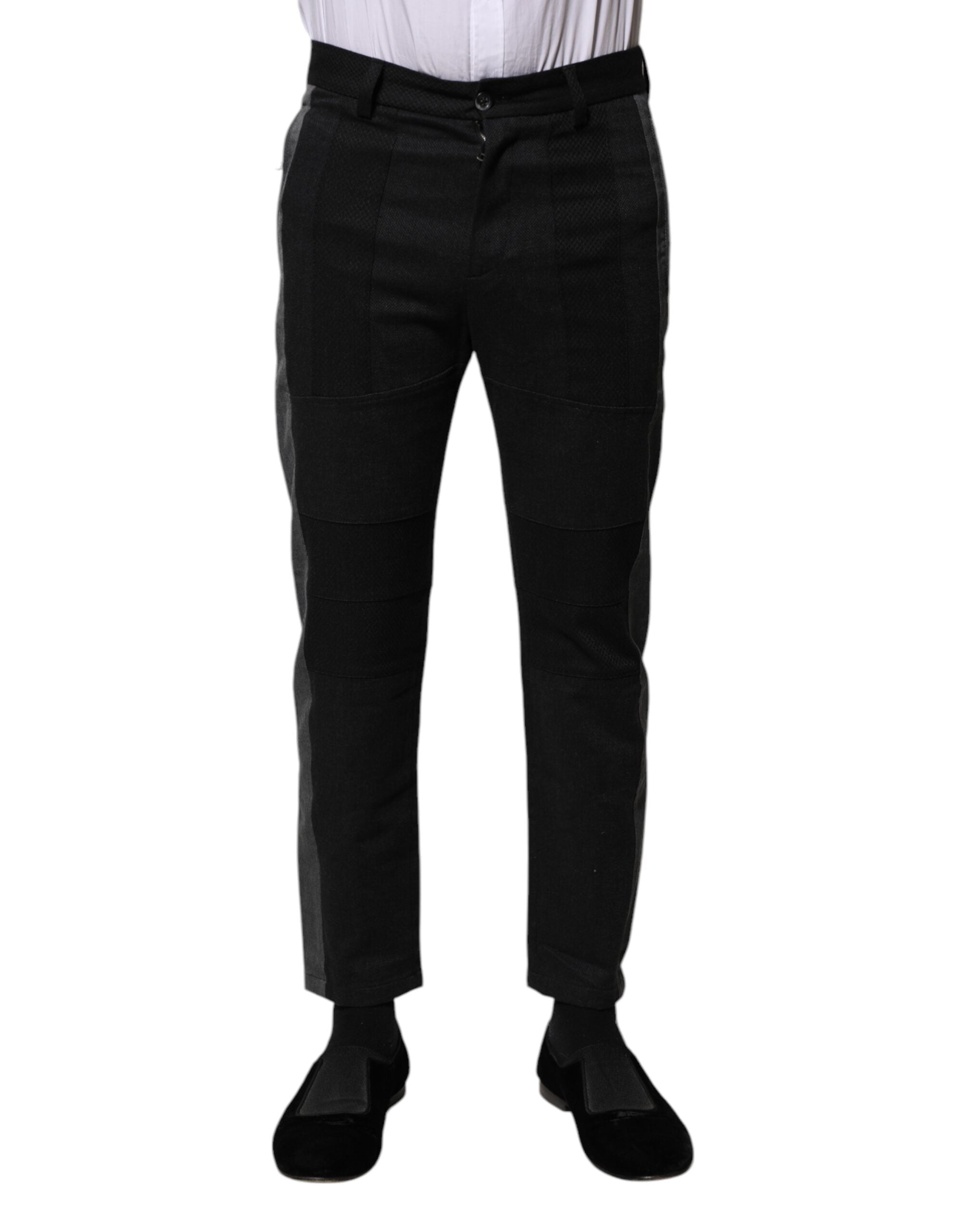 Pantaloni slim eleganți Dolce &amp; Gabbana negri și gri din bumbac Fantasy