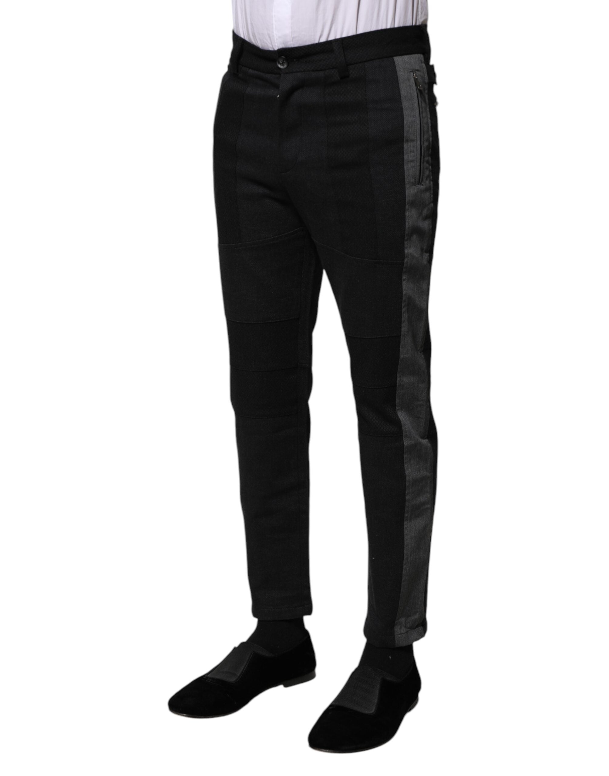Pantaloni slim eleganți Dolce &amp; Gabbana negri și gri din bumbac Fantasy