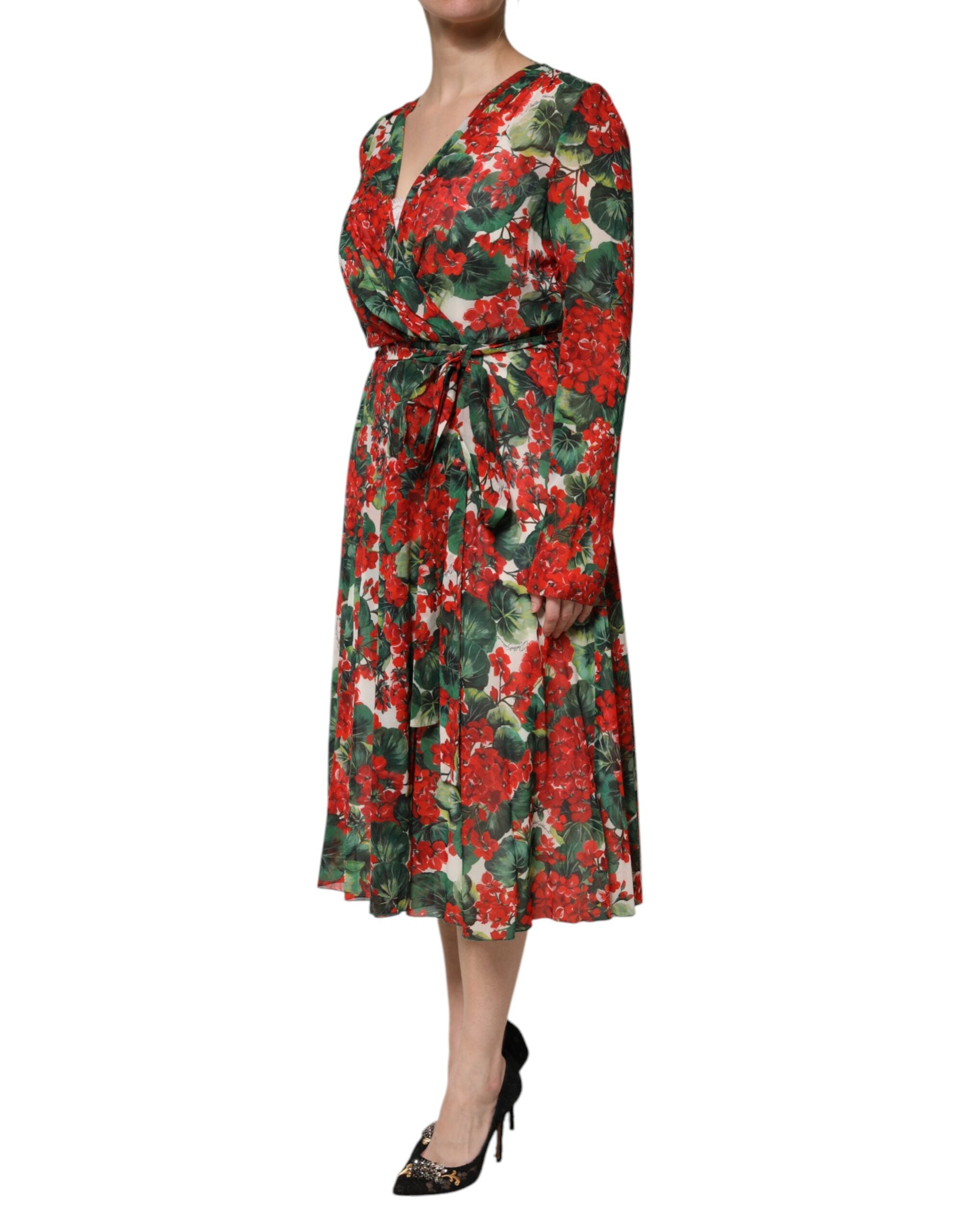 Rochie Dolce &amp; Gabbana cu imprimeu floral multicolor și mâneci lungi și decolteu în V