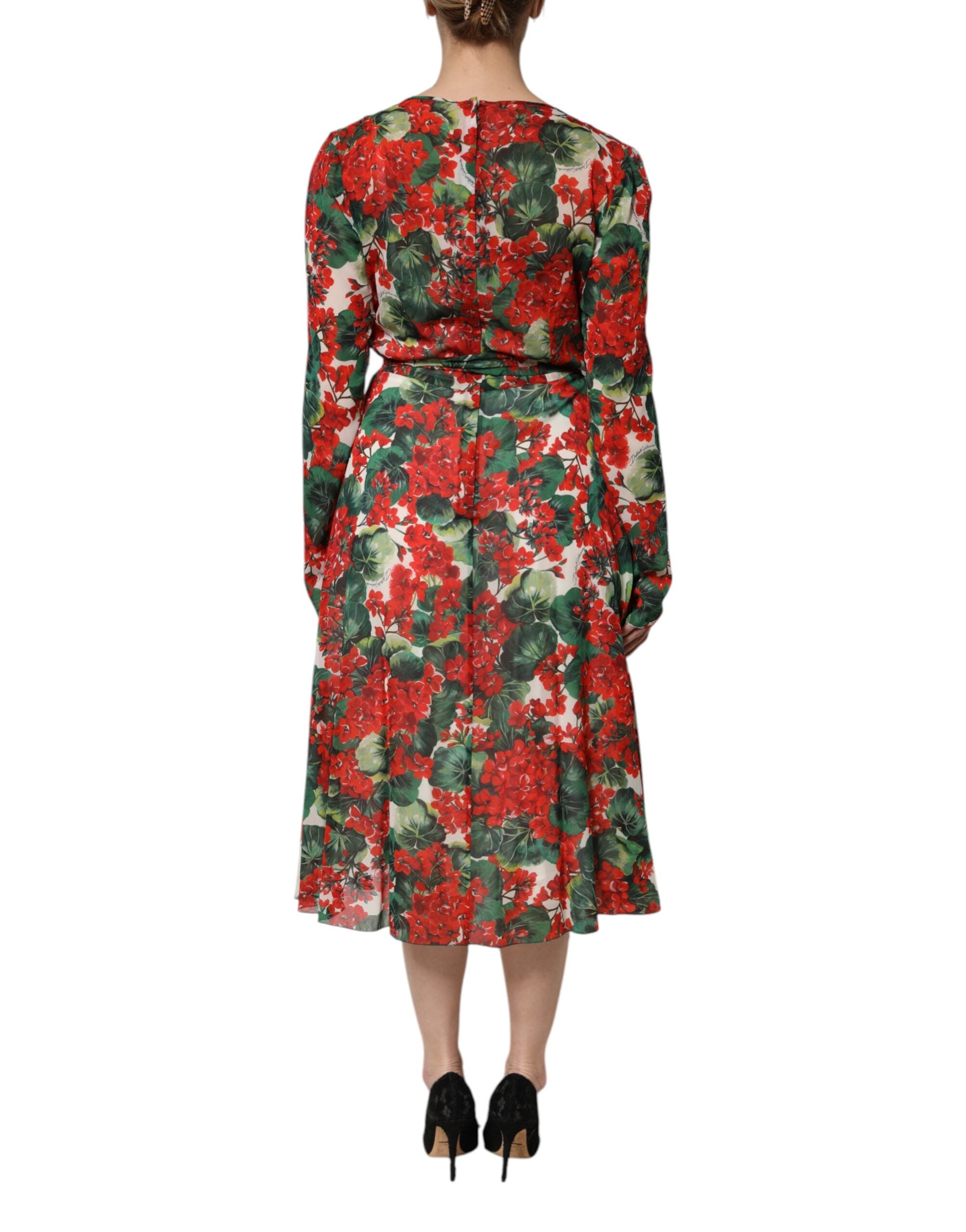 Rochie Dolce &amp; Gabbana cu imprimeu floral multicolor și mâneci lungi și decolteu în V