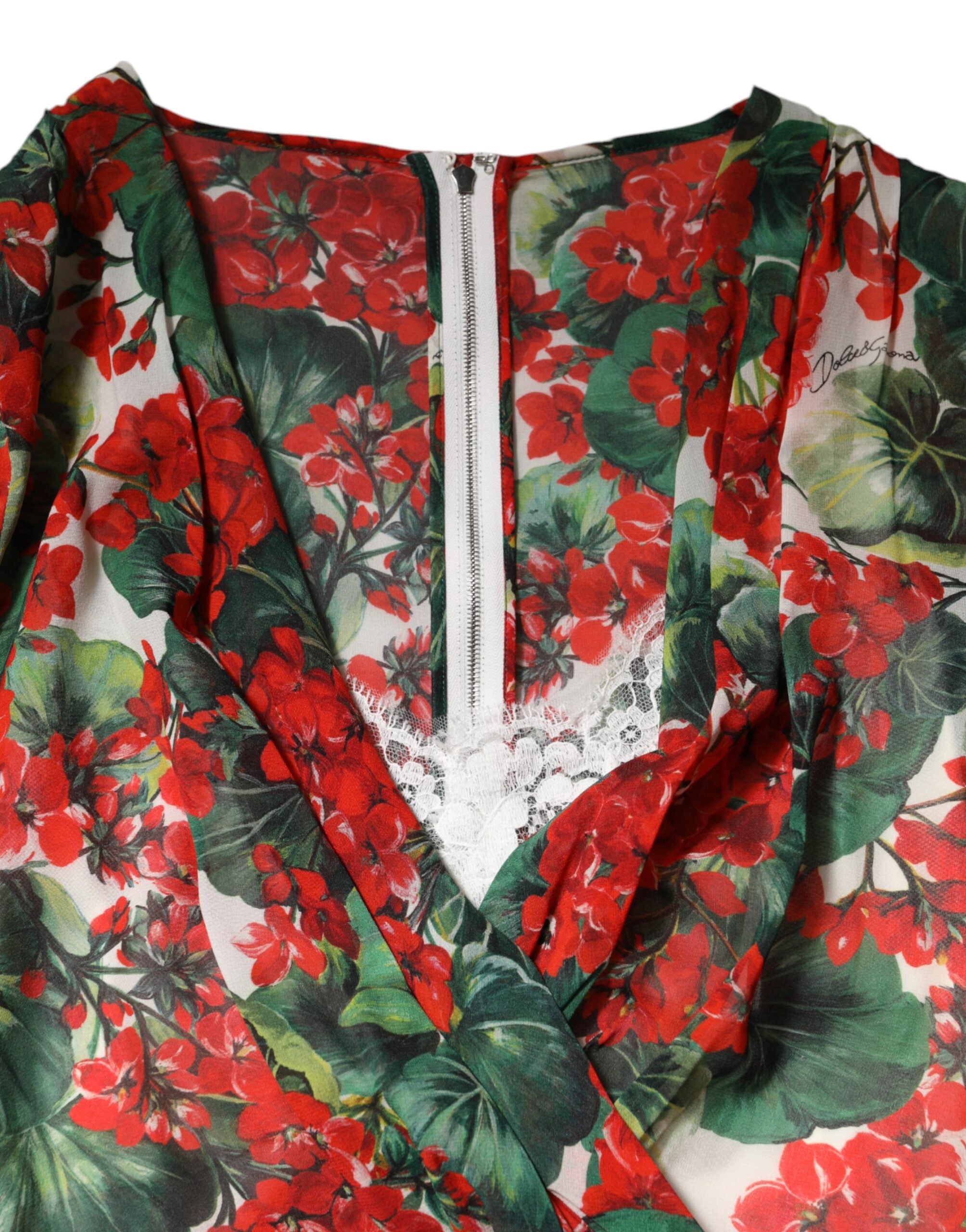 Rochie Dolce &amp; Gabbana cu imprimeu floral multicolor și mâneci lungi și decolteu în V