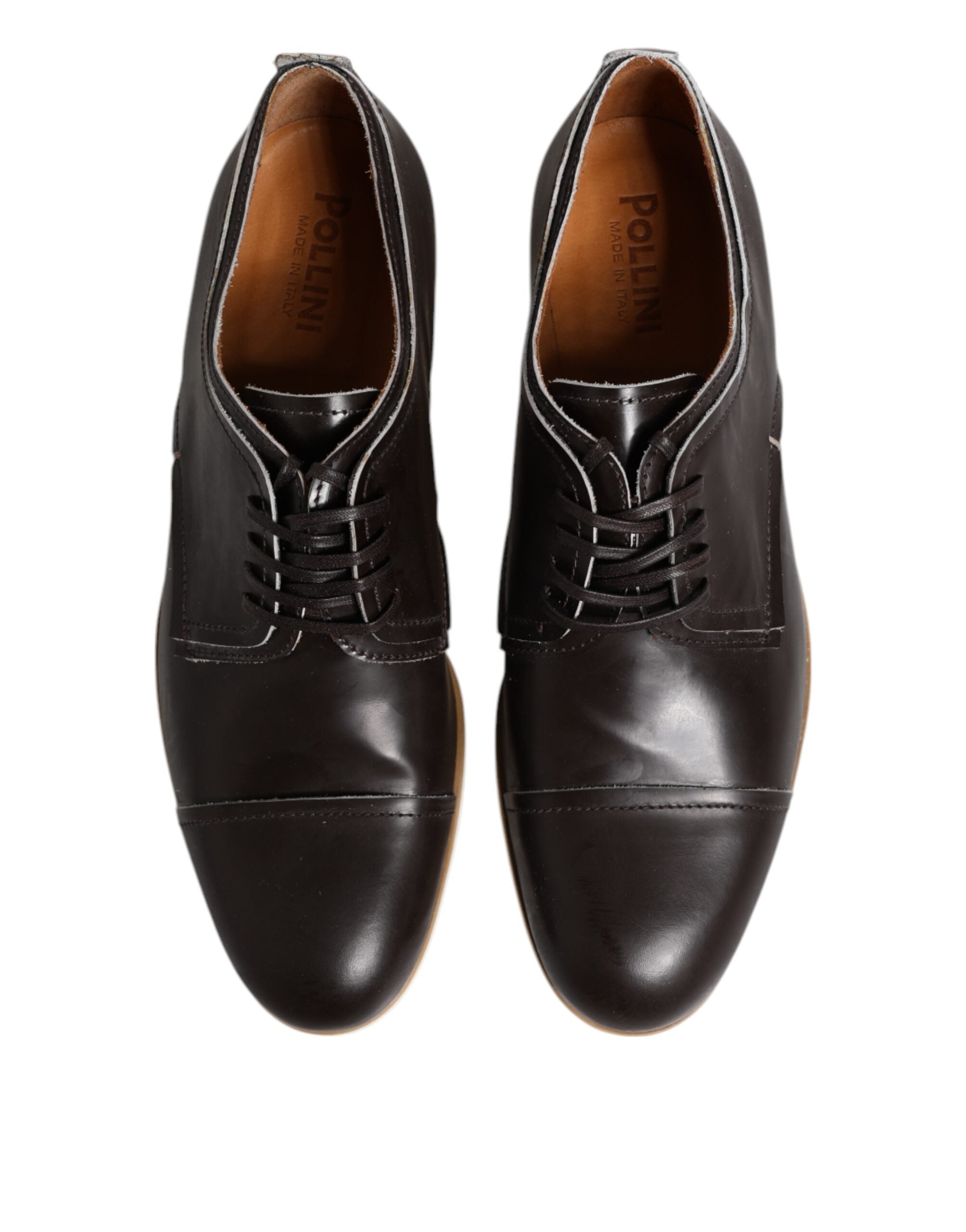 Pantofi eleganti Pollini Derby din piele maro închis, cu șireturi