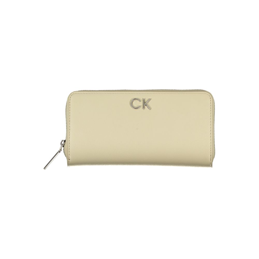 Portofel elegant Calvin Klein bej cu fermoar și blocare RFID