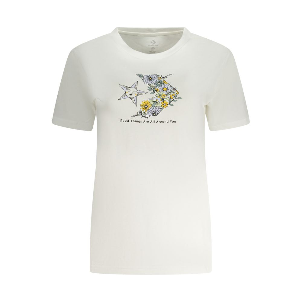Converse White Cotton Women T-Shirt